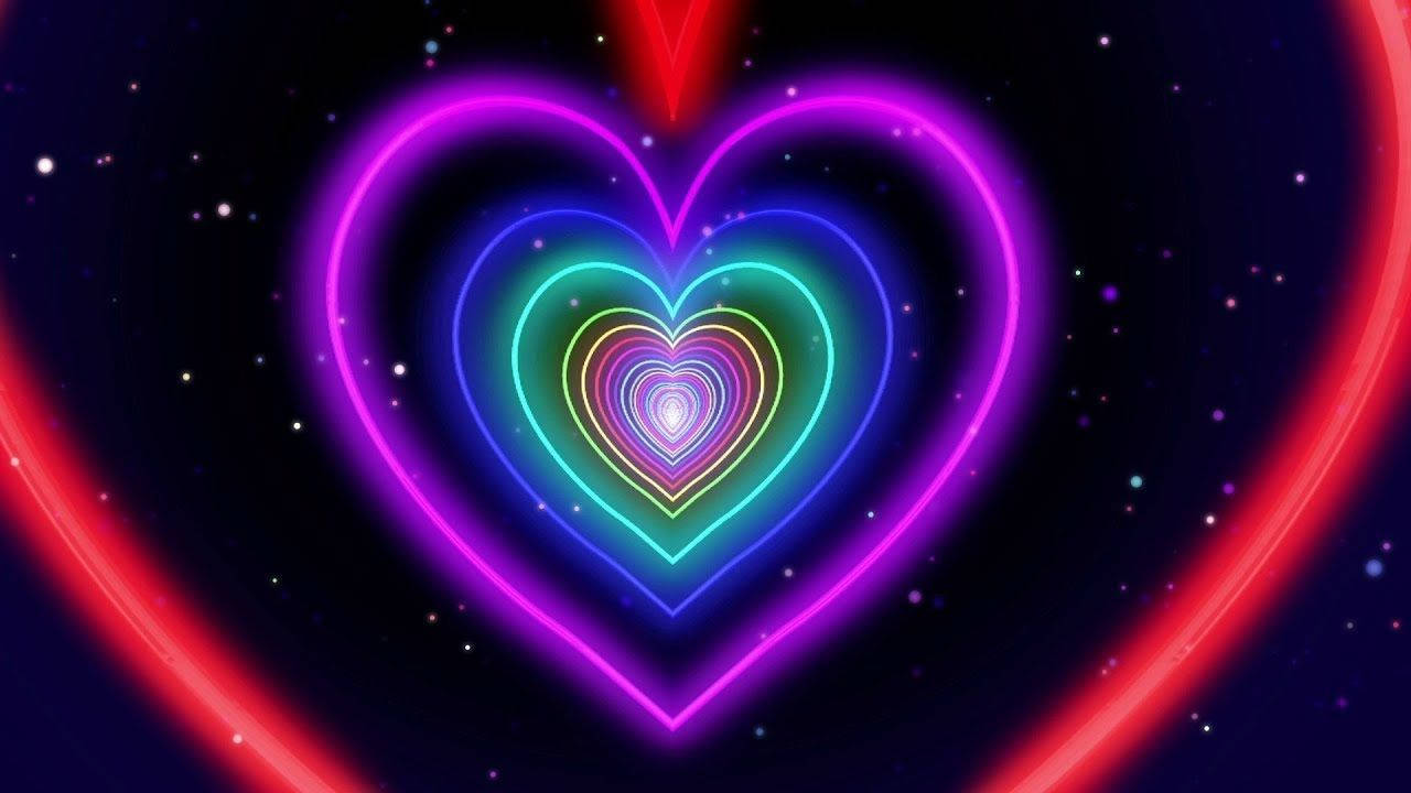 futuristic wildflower heart, neon hearts, starry cosmic background, HD Desktop Wallpaper