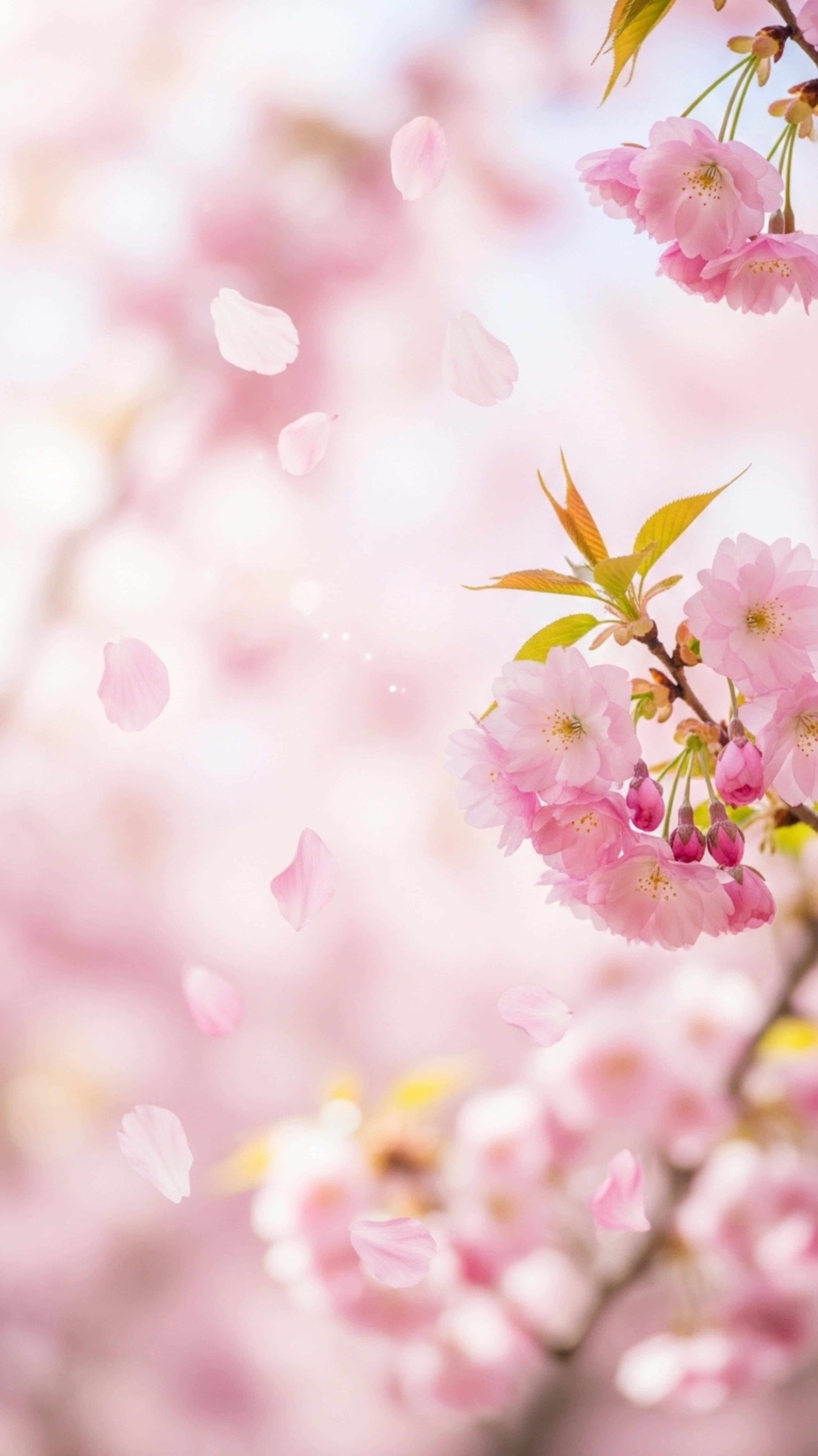 soft pink cherry blossoms, dreamy blurred background, blooms, 5K Phone Wallpaper