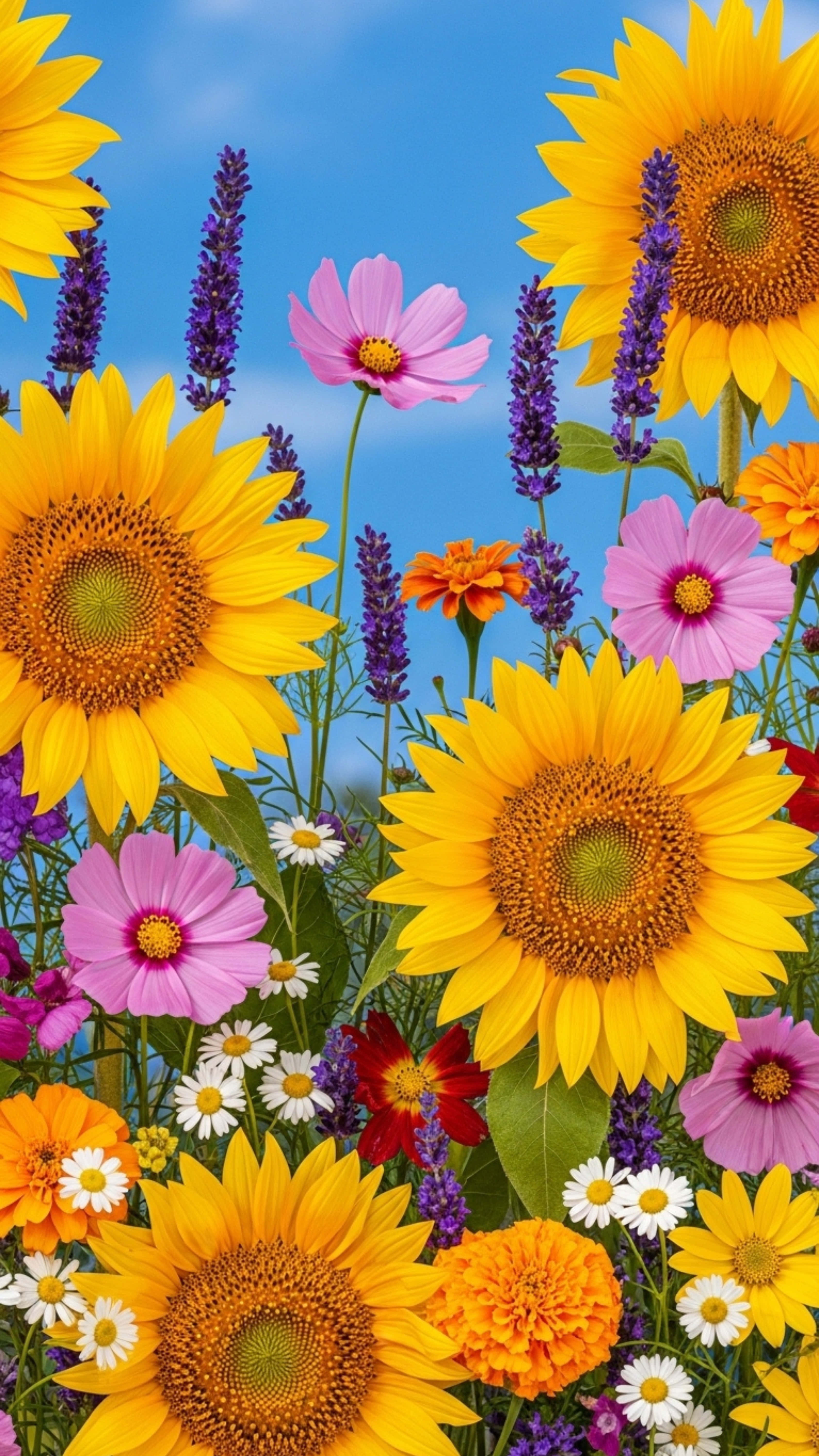 sunflowers, cosmos, daisies, 5K Phone Wallpaper