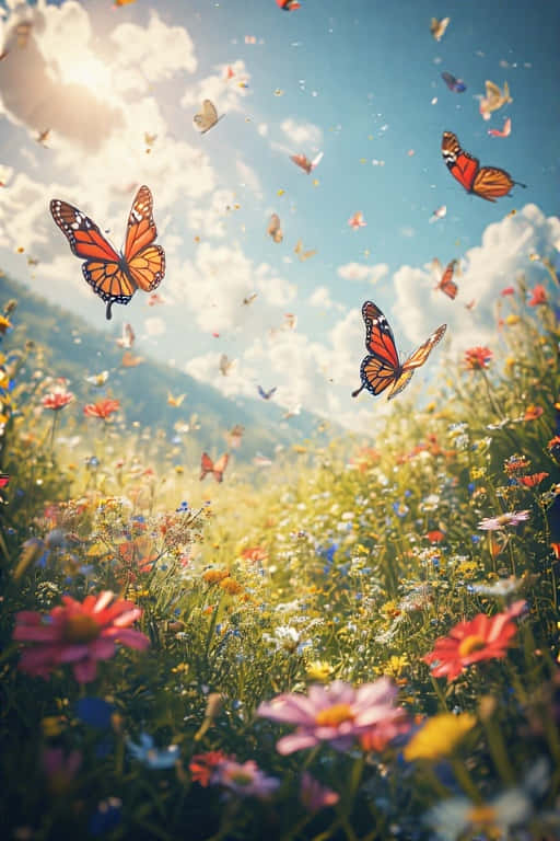 butterflies, summer meadow, monarch butterflies, SD Phone Wallpaper