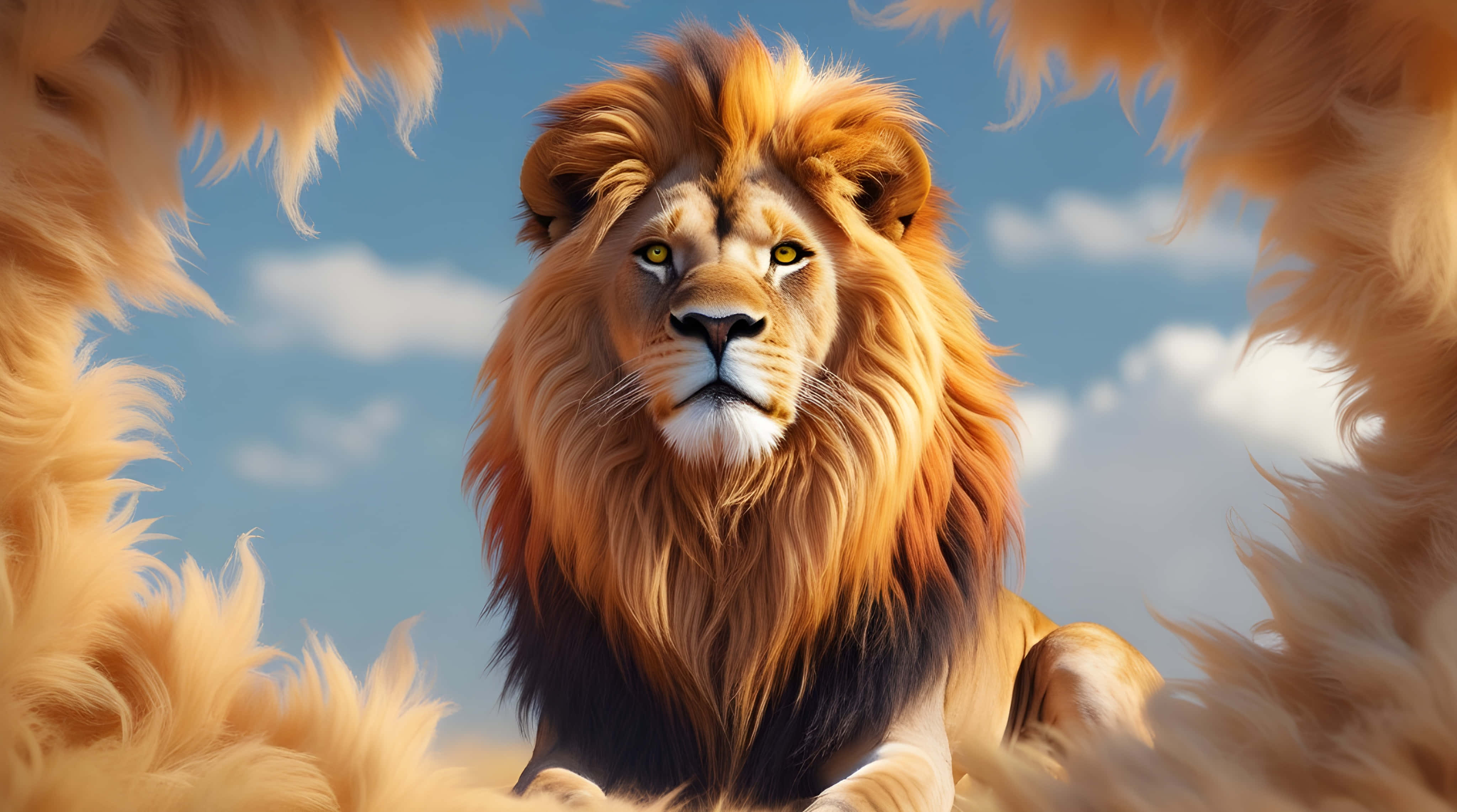lion, golden mane, fluffy orange fur, 4K Desktop Wallpaper