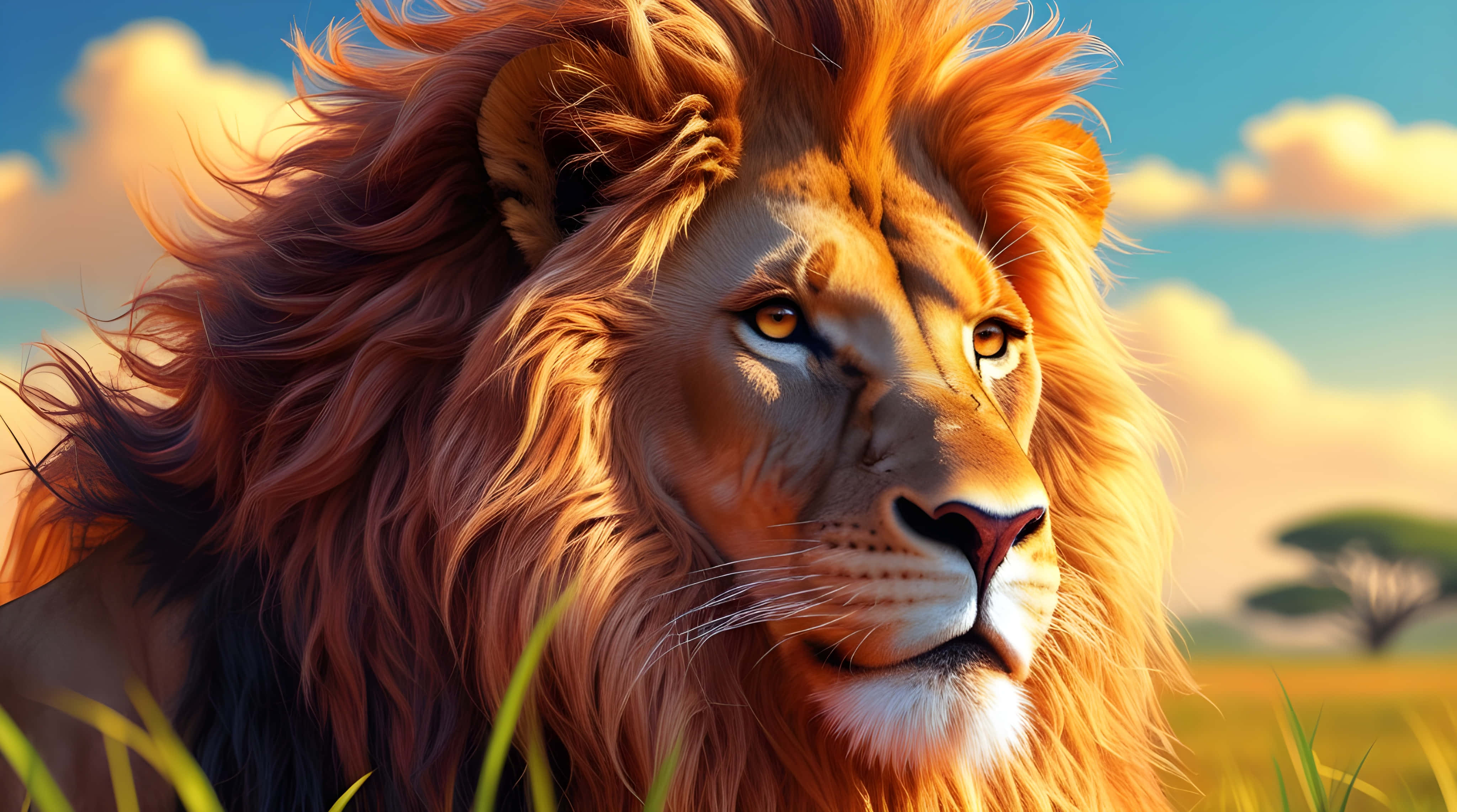 lion, golden mane, savanna, 4K Desktop Wallpaper