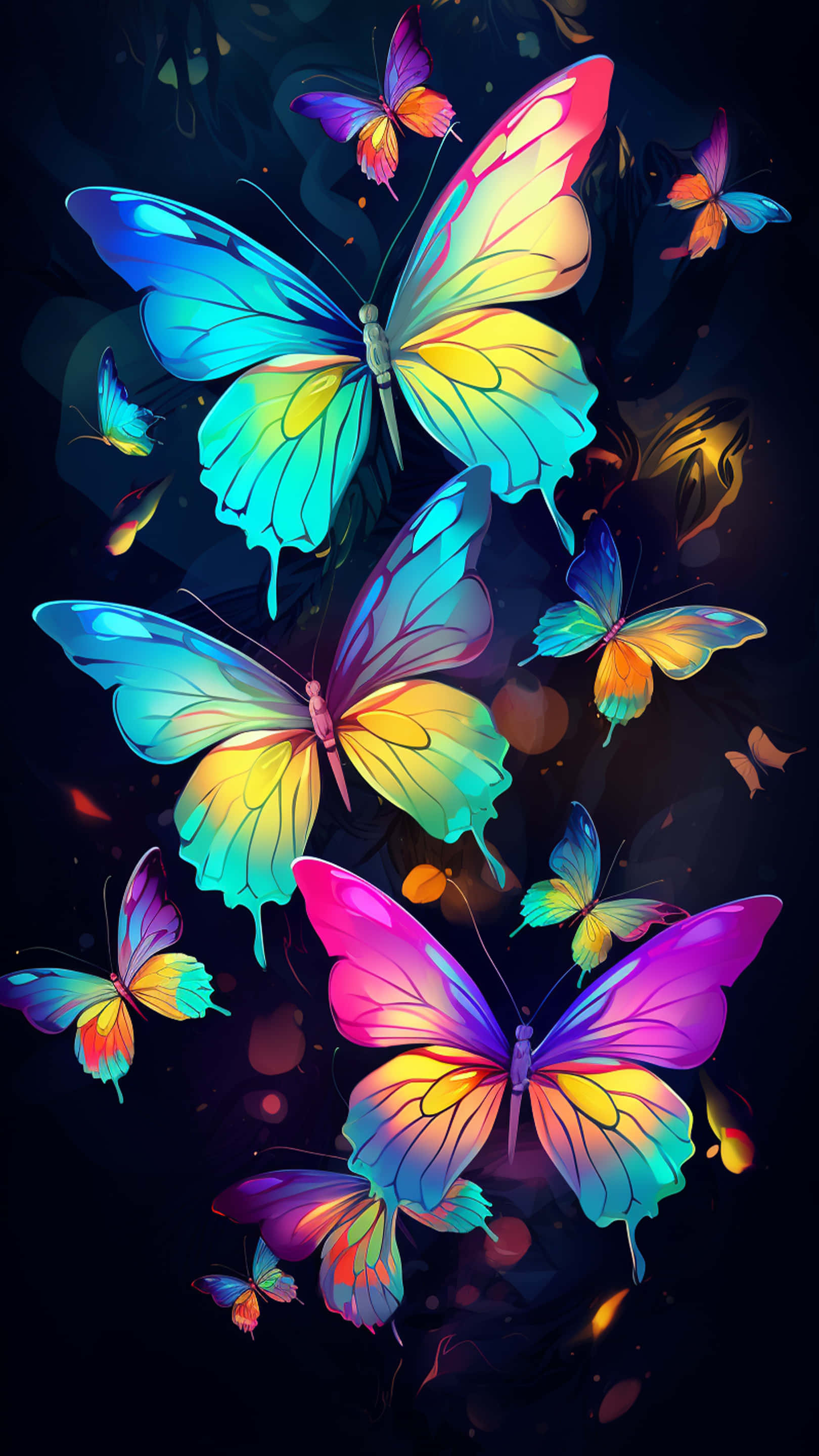 fantastic painted butterfly, neon, rainbow wings, 2K Phone Wallpaper