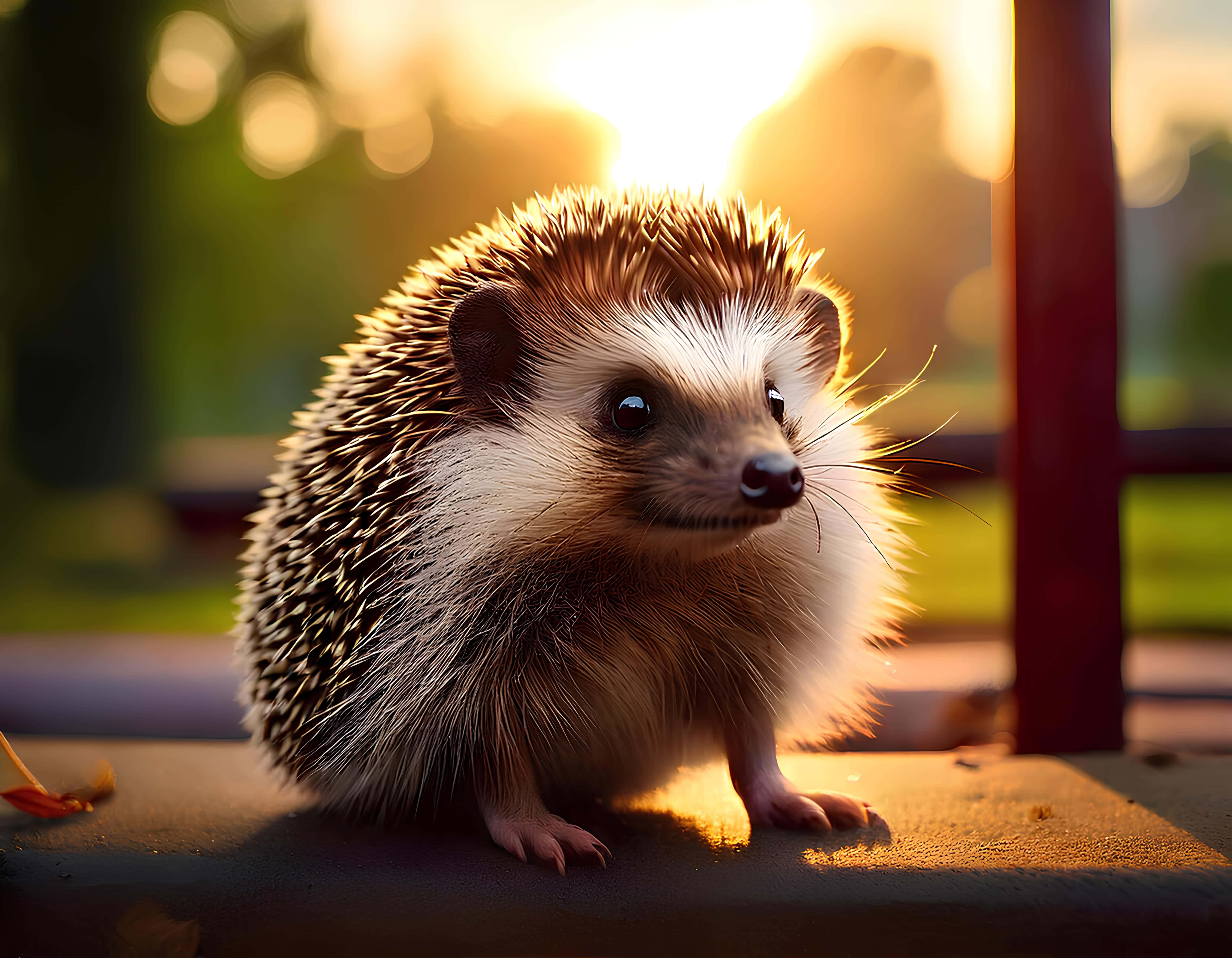 hedgehog, brown and white spines, concrete step, 5K Desktop Wallpaper
