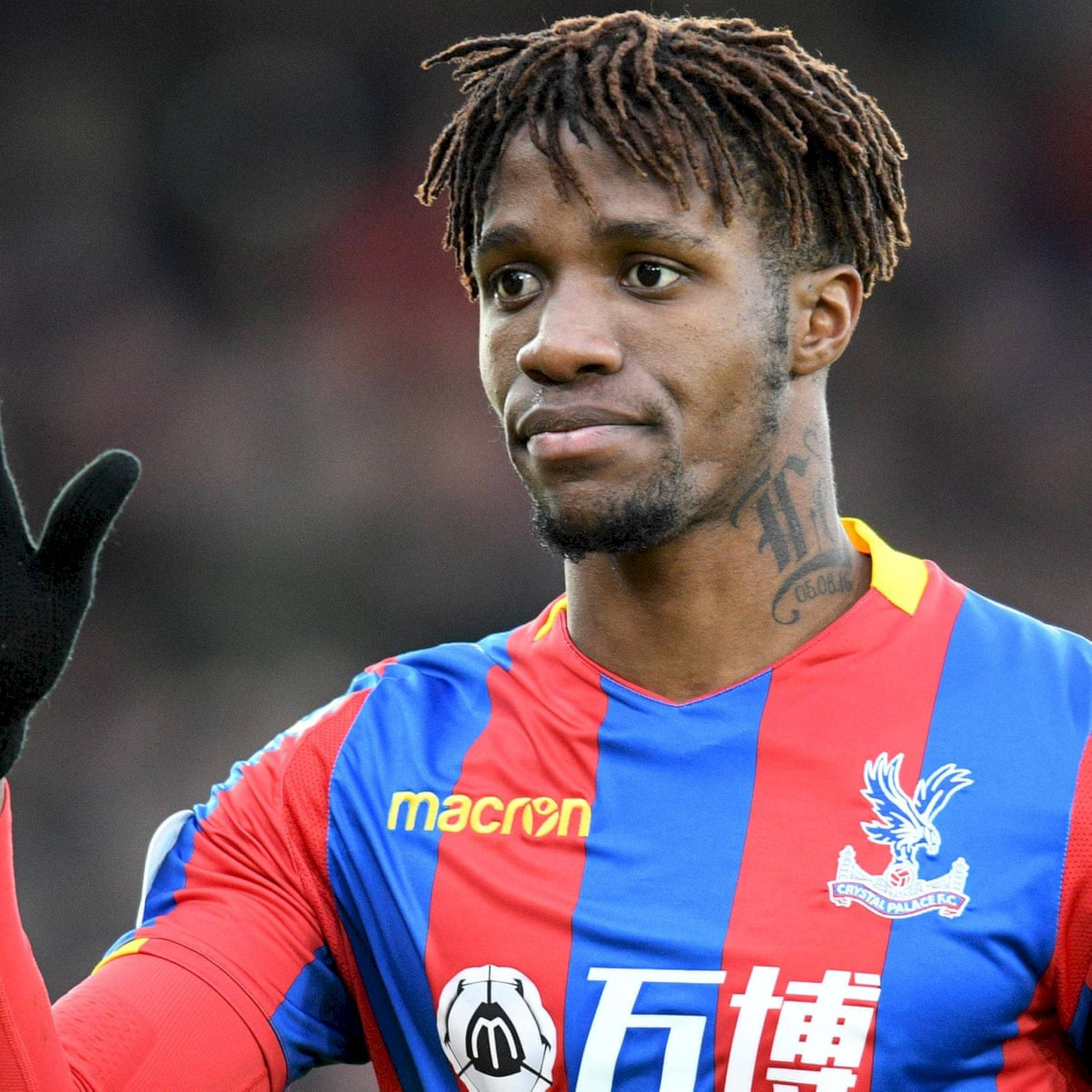 Wilfried Zaha, red and blue striped Crystal Palace jersey, fans, Full HD Desktop Wallpaper