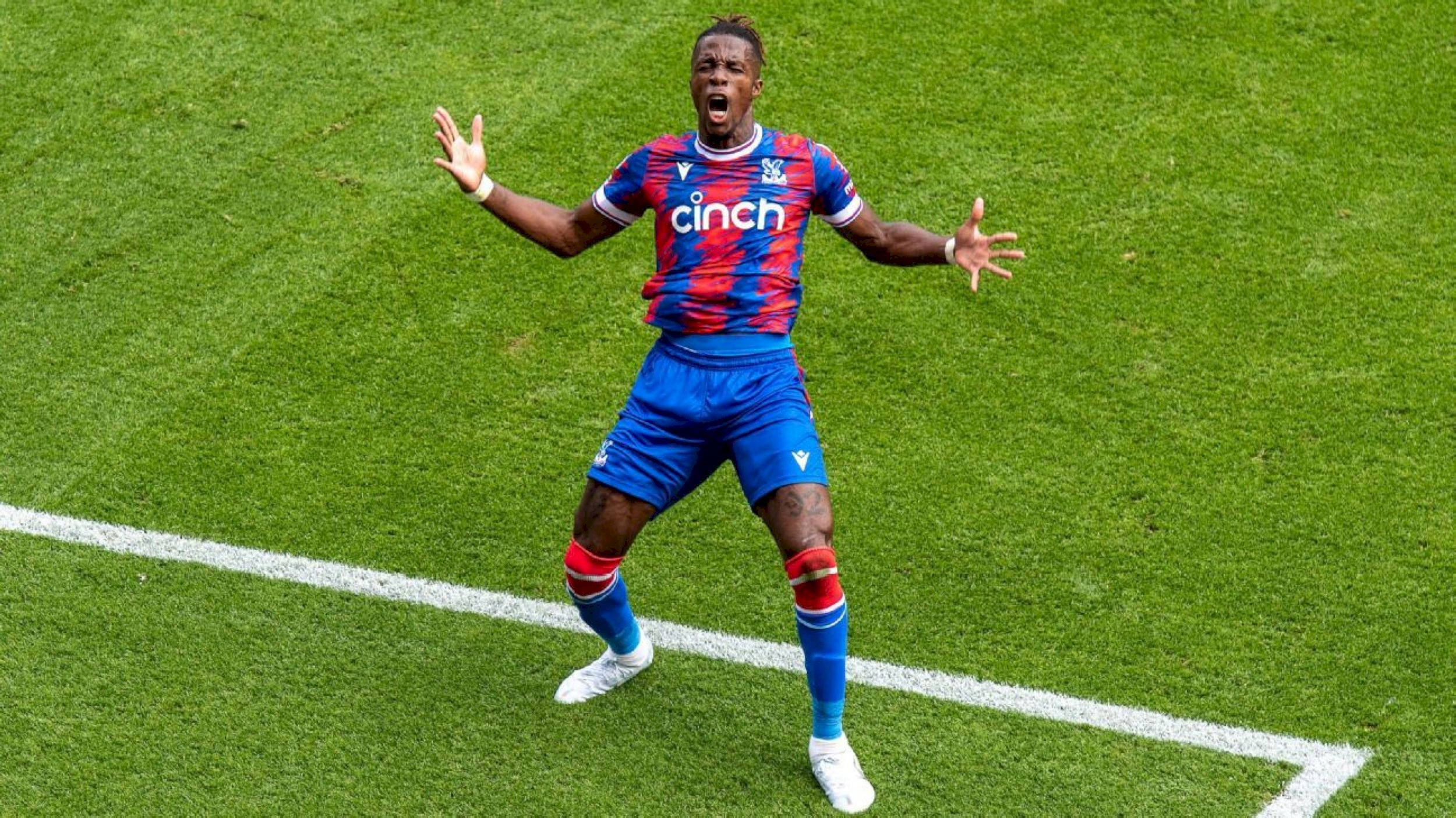 Wilfried Zaha, blue and red striped jersey, vibrant green pitch, Full HD Desktop Wallpaper