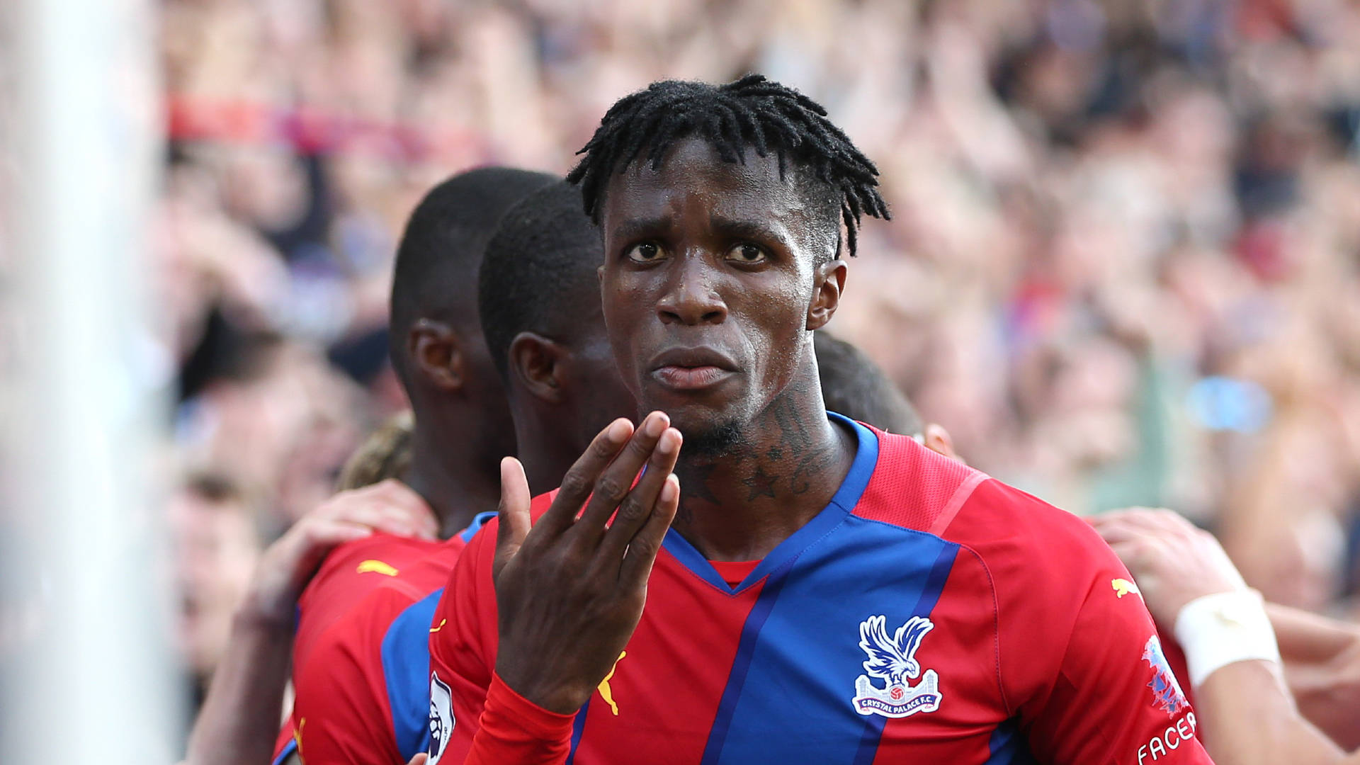 Wilfried Zaha, red and blue jersey, daytime match, Full HD Desktop Wallpaper
