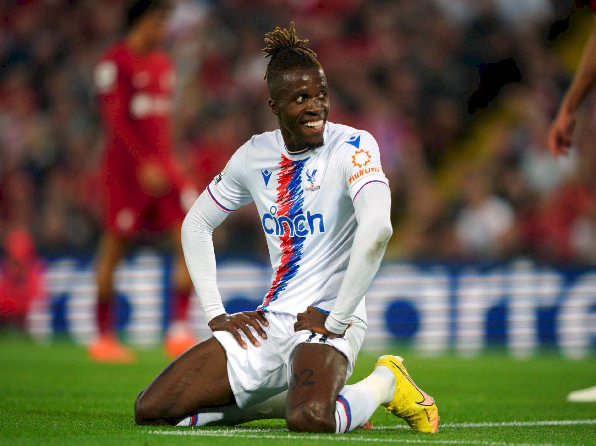 Wilfried Zaha, white jersey, red blue accents, Full HD Desktop Wallpaper