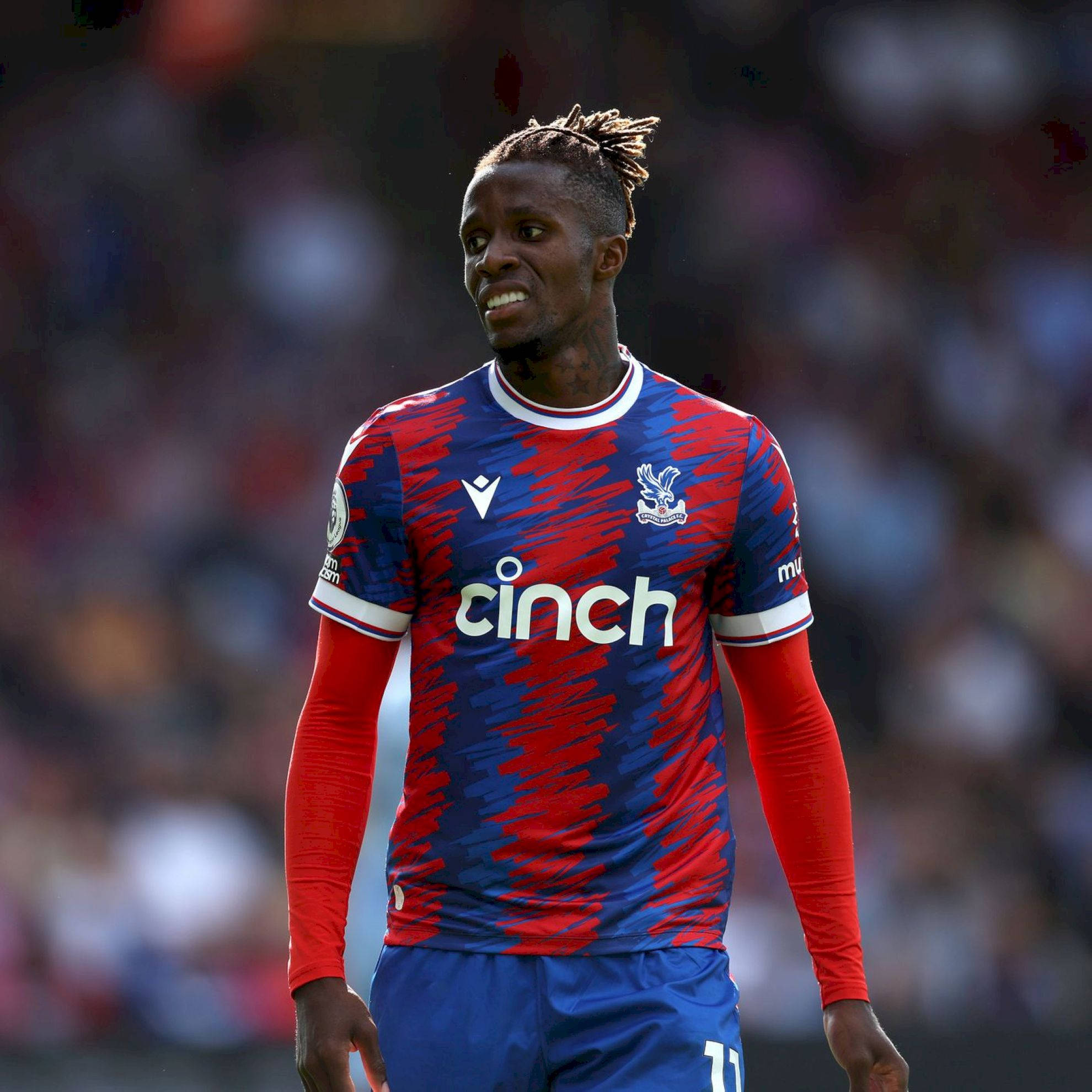 Wilfried Zaha, red and blue patterned jersey, pitch, Full HD Desktop Wallpaper