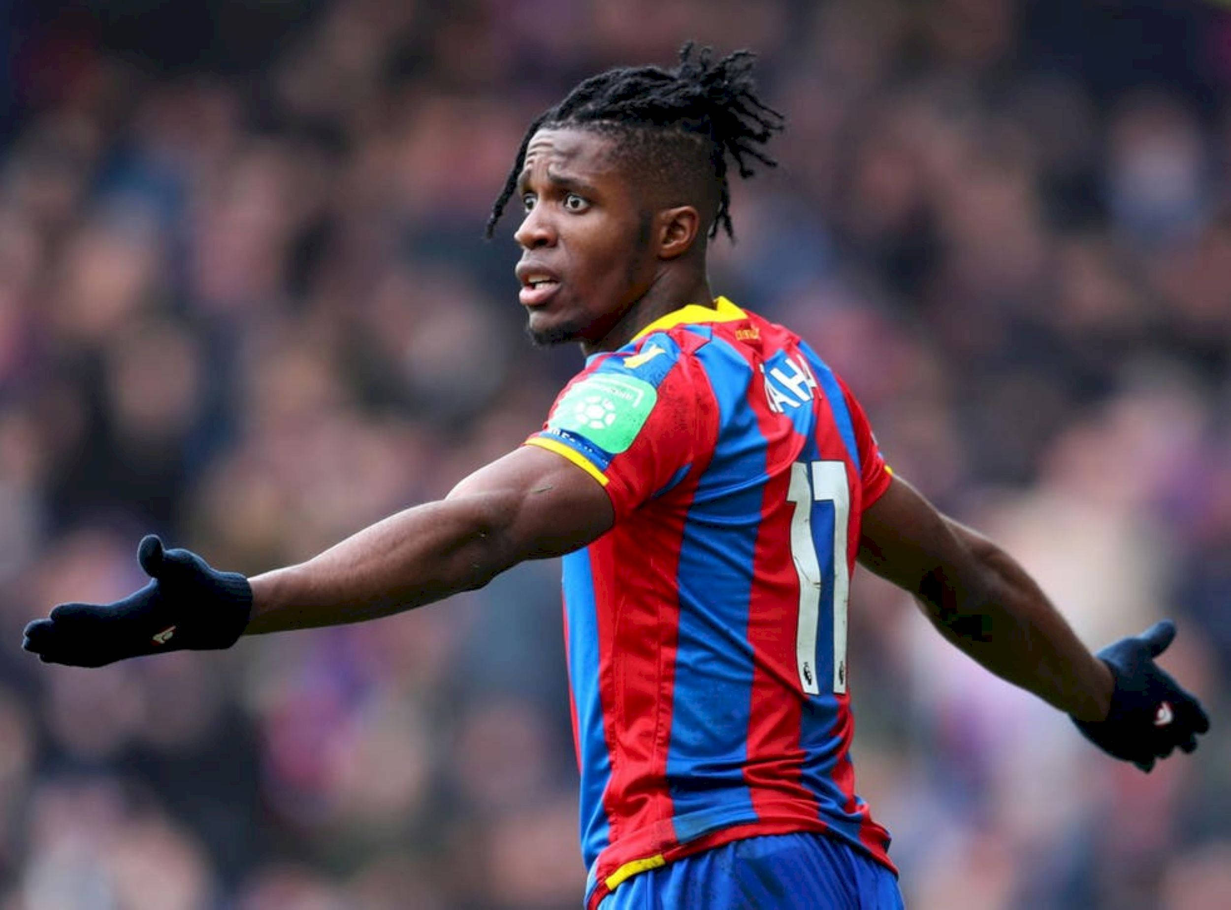 Wilfried Zaha, red and blue striped jersey, crowded stadium pitch, Full HD Desktop Wallpaper
