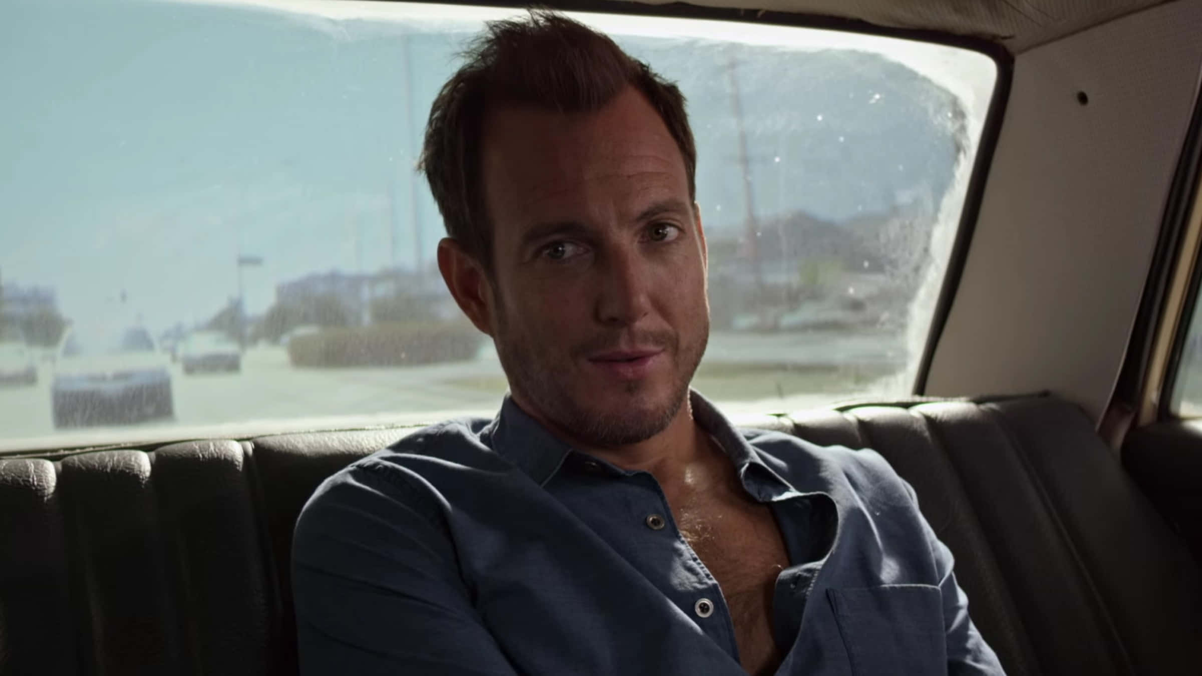 Will Arnett, blue shirt, vintage car, Full HD Desktop Wallpaper