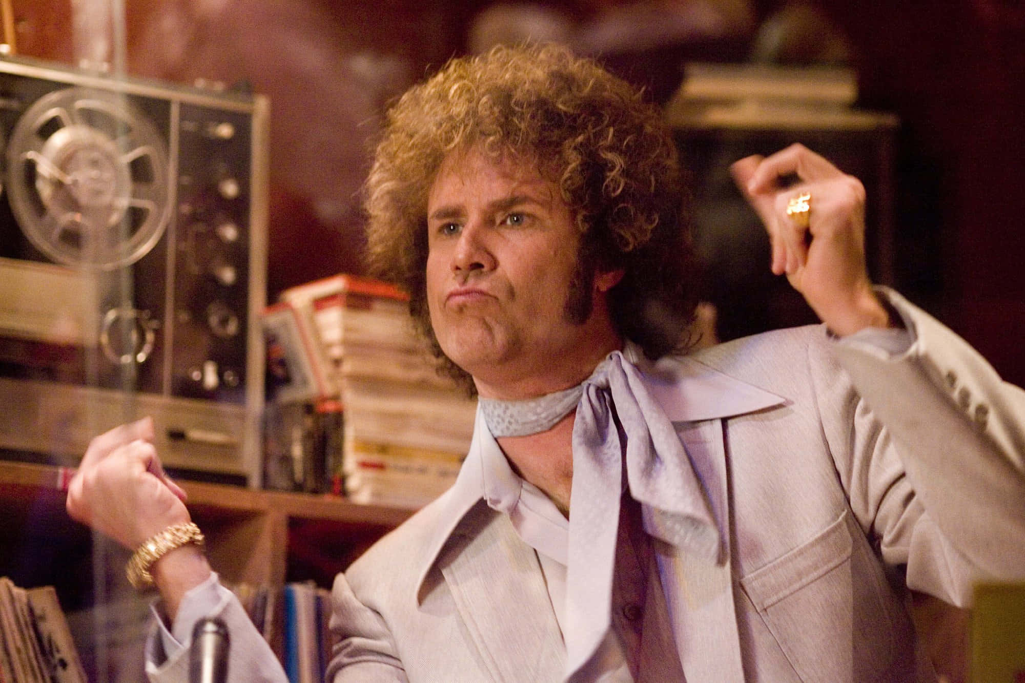 Will Ferrell, blue suit, vintage recording studio, Full HD Desktop Wallpaper