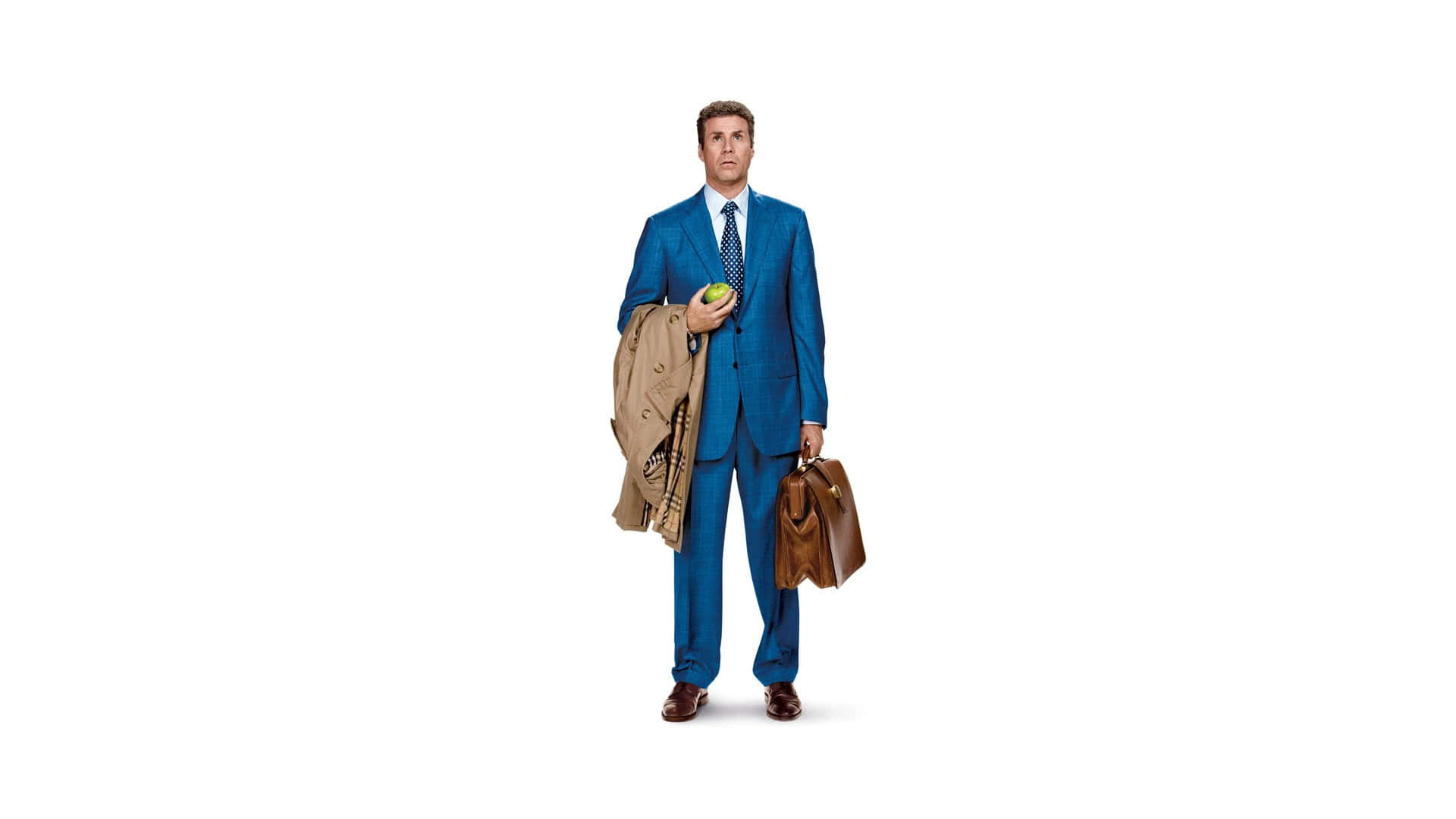 Will Ferrell, bright blue suit, green apple, Full HD Desktop Wallpaper