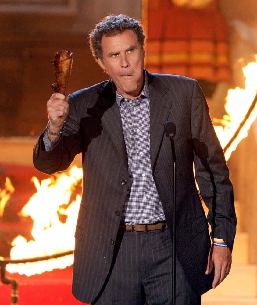 Will Ferrell, pinstripe suit, roasted turkey leg, SD Phone Wallpaper