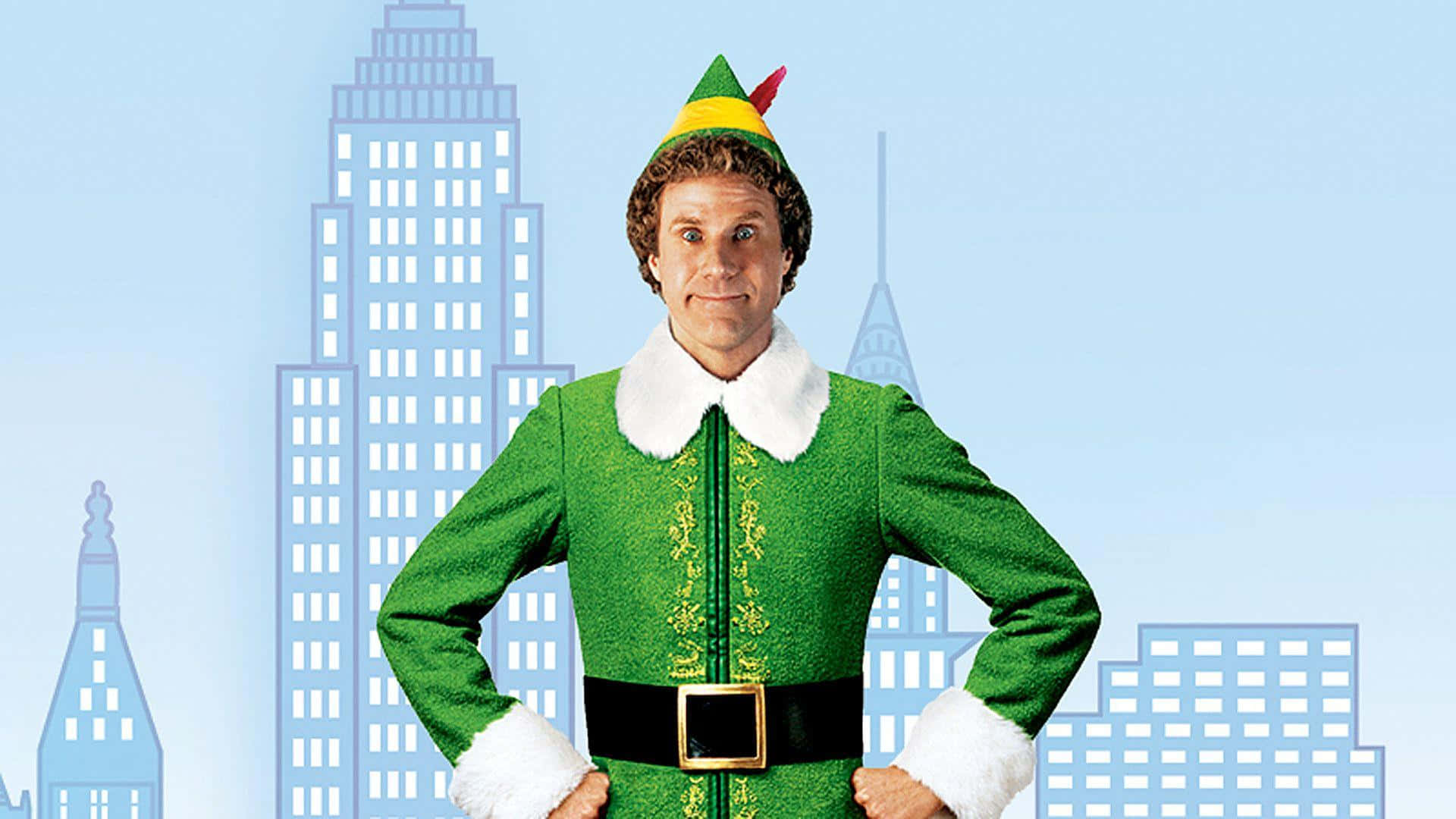 Will Ferrell, green elf costume, pointed hat, Full HD Desktop Wallpaper