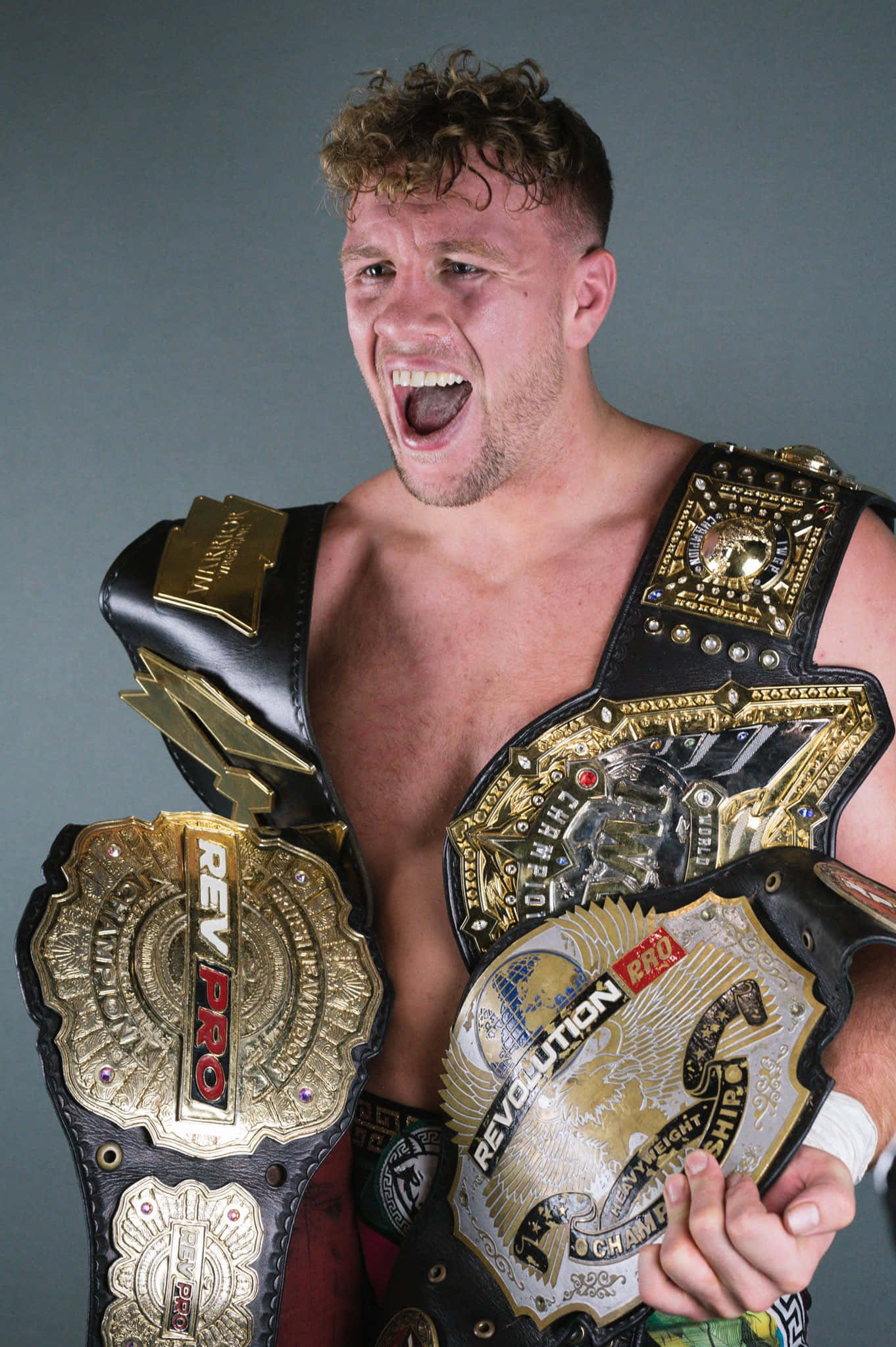 Will Ospreay, title belt, three ornate championship belts, Full HD Phone Wallpaper