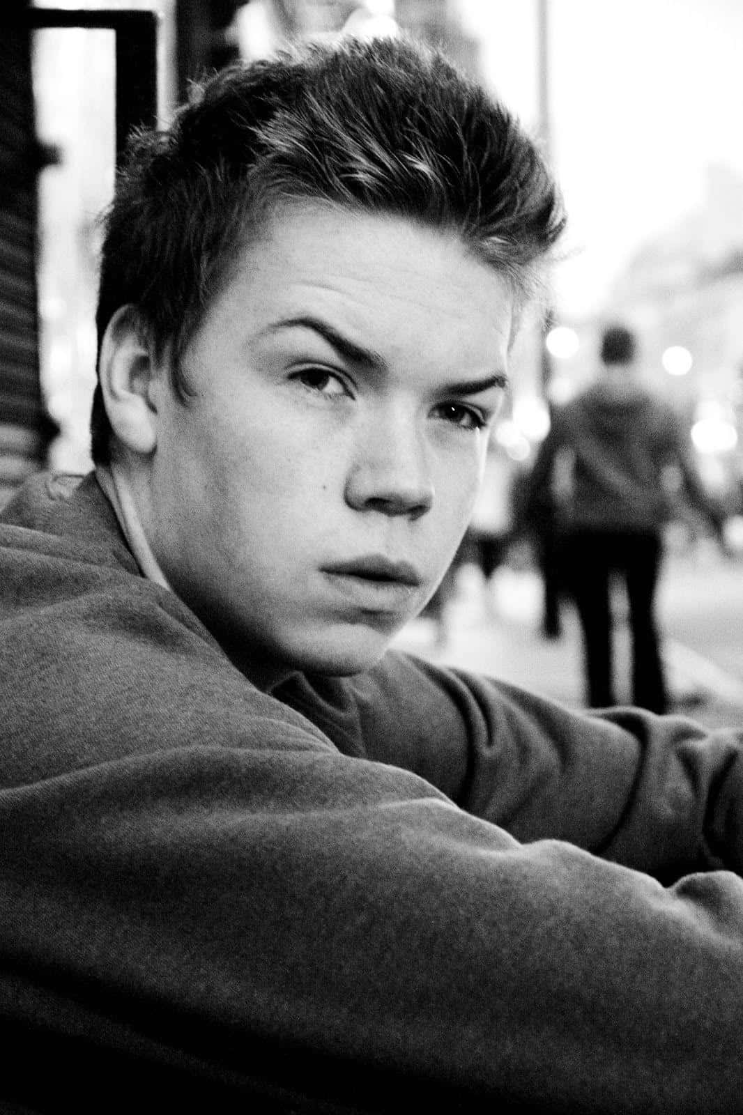Will Poulter, black and white portrait, young man, HD Phone Wallpaper