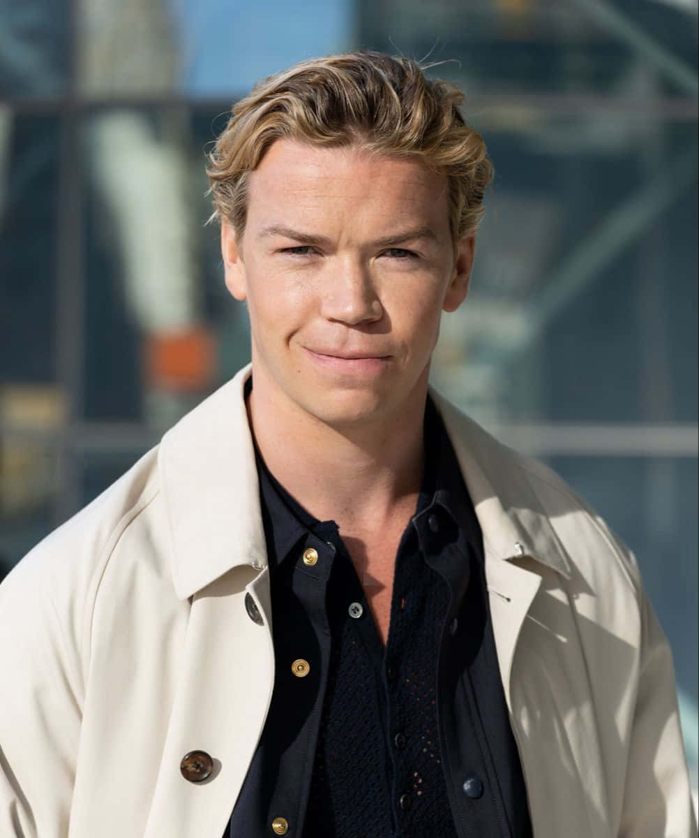 Will Poulter, smiling, trench coat, SD Phone Wallpaper
