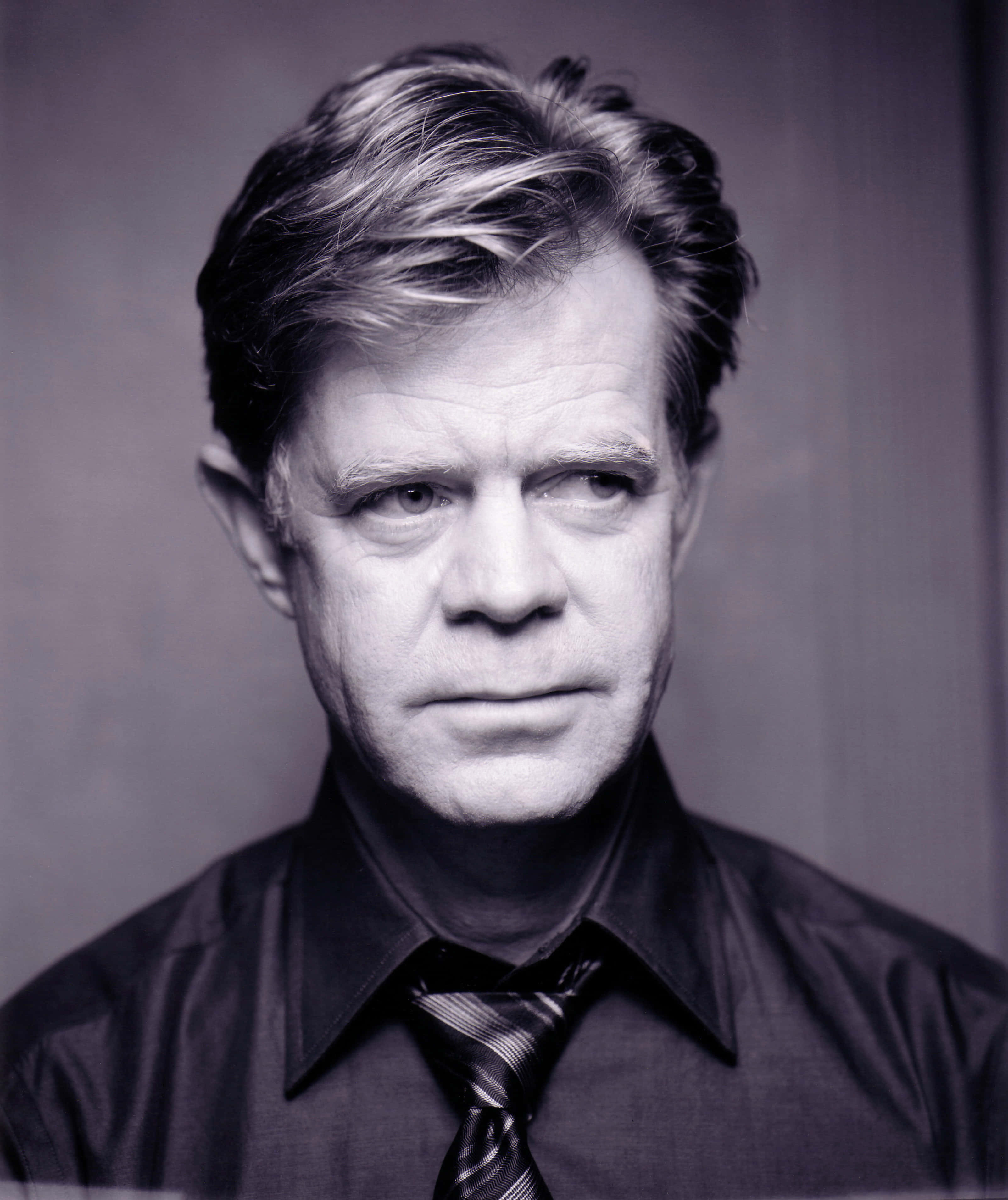 William H. Macy, black and white portrait, intense eyes, 2K Phone Wallpaper