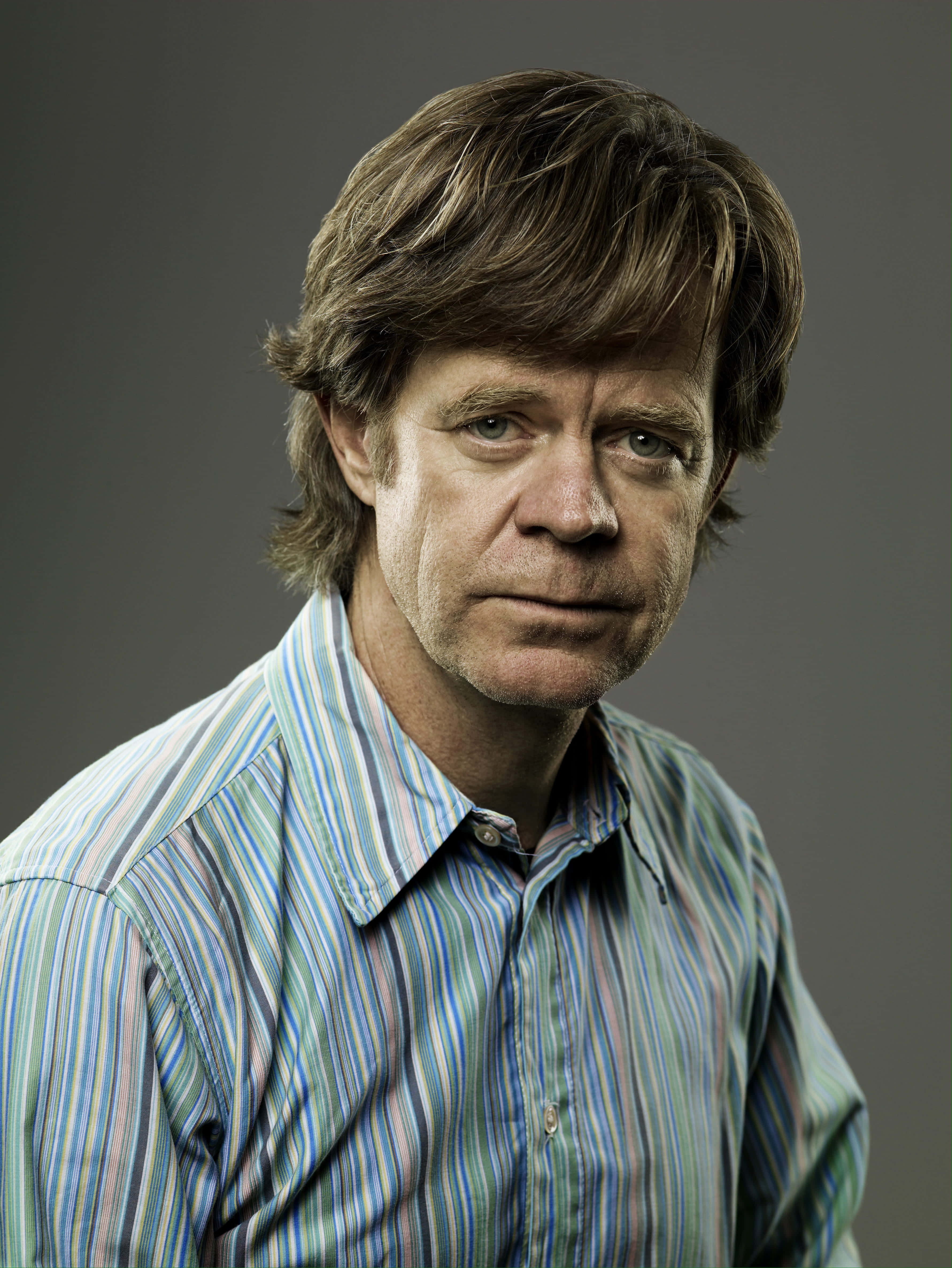 William H. Macy, tousled brown hair, striped shirt, 4K Phone Wallpaper