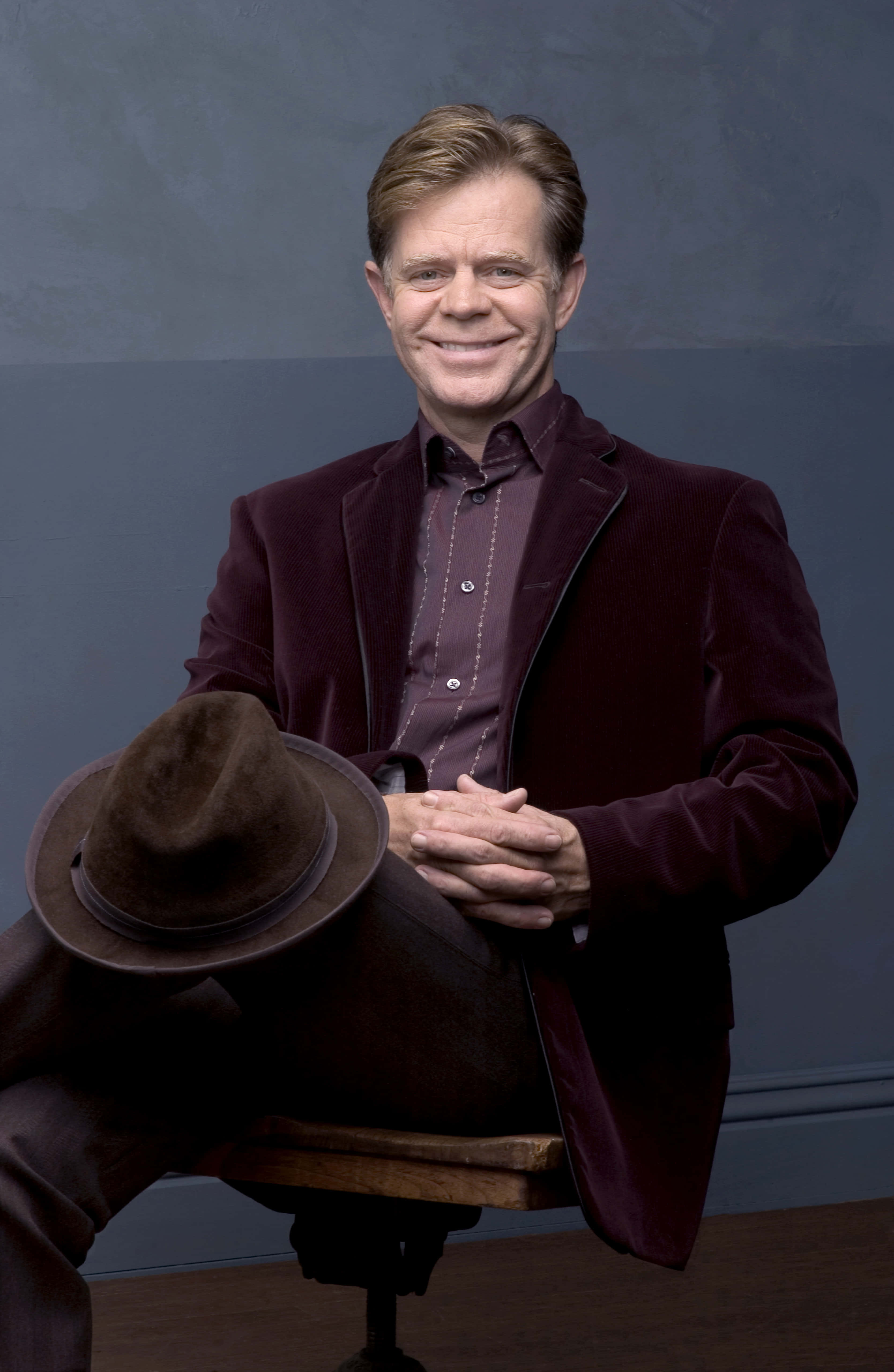 William H. Macy, maroon velvet suit, brown fedora, 5K Phone Wallpaper