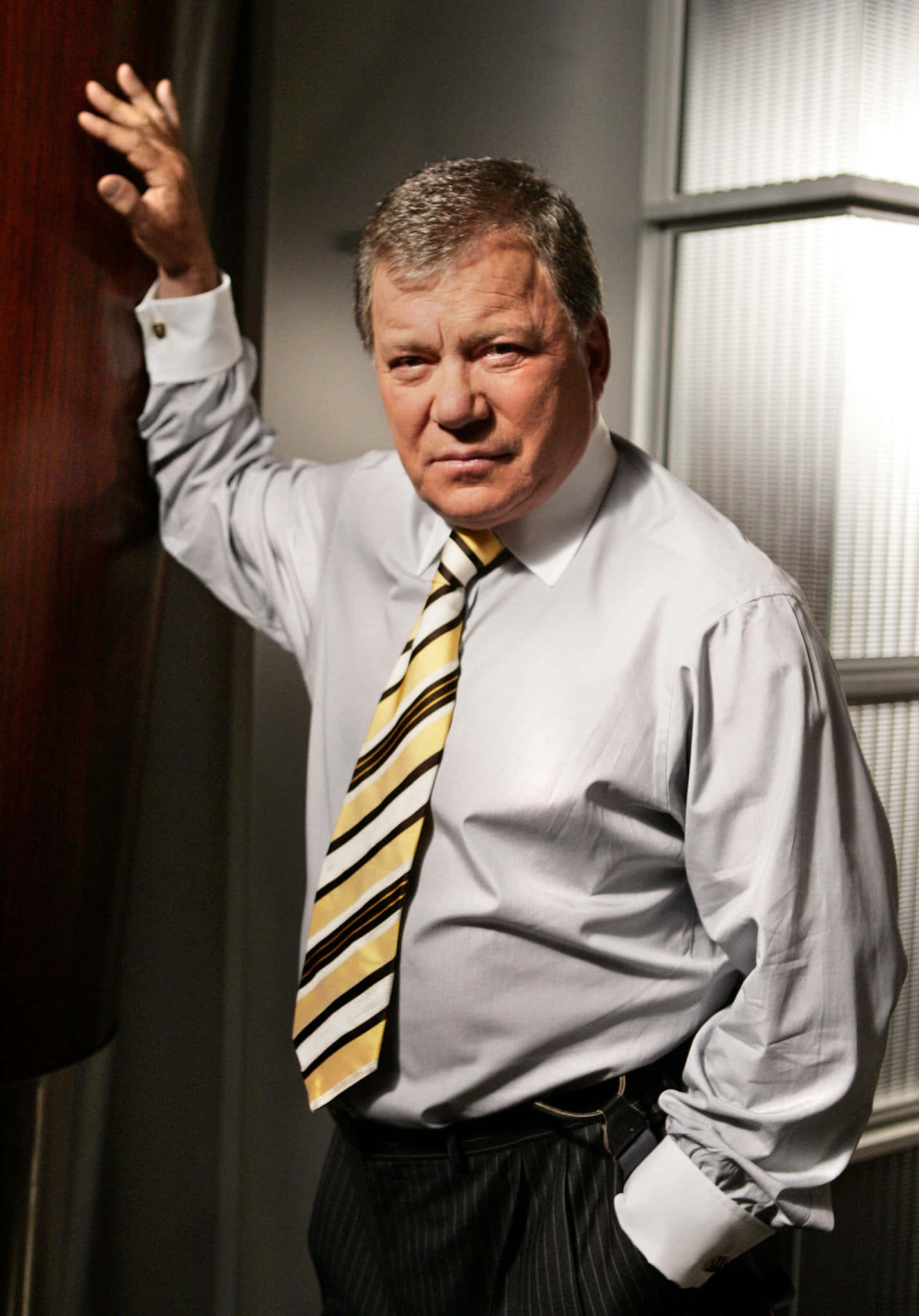 William Shatner, light shirt, striped tie, Full HD Phone Wallpaper