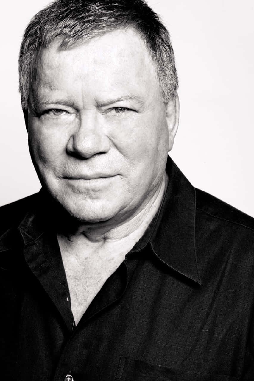 William Shatner, black suit and tie, black and white portrait, HD Phone Wallpaper