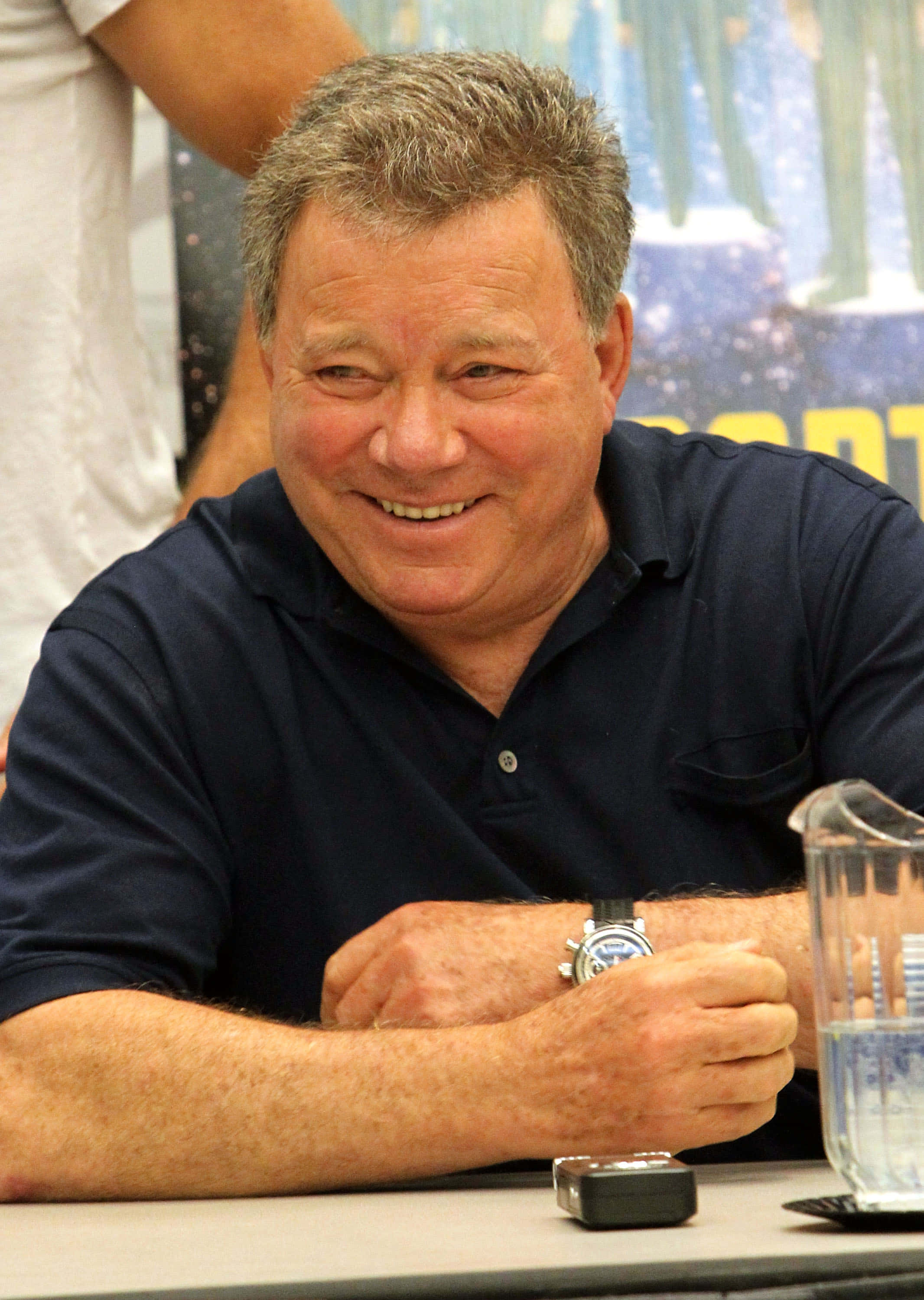 William Shatner, dark blue polo shirt, candid portrait, 2K Phone Wallpaper