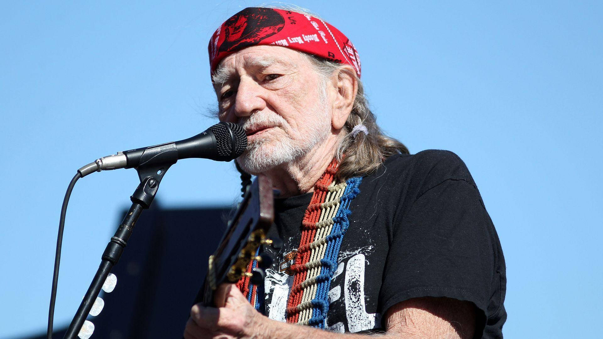 Willie Nelson, red bandana, beaded necklace, Full HD Desktop Wallpaper