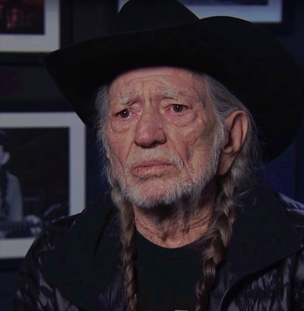 Willie Nelson, black cowboy hat, long braided gray hair, SD Phone Wallpaper