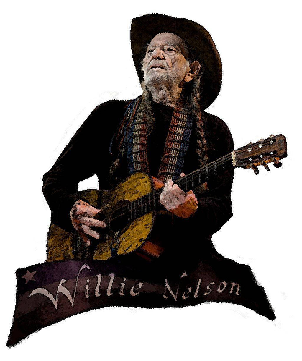 Willie Nelson, cowboy hat, weathered guitar, SD Phone Wallpaper