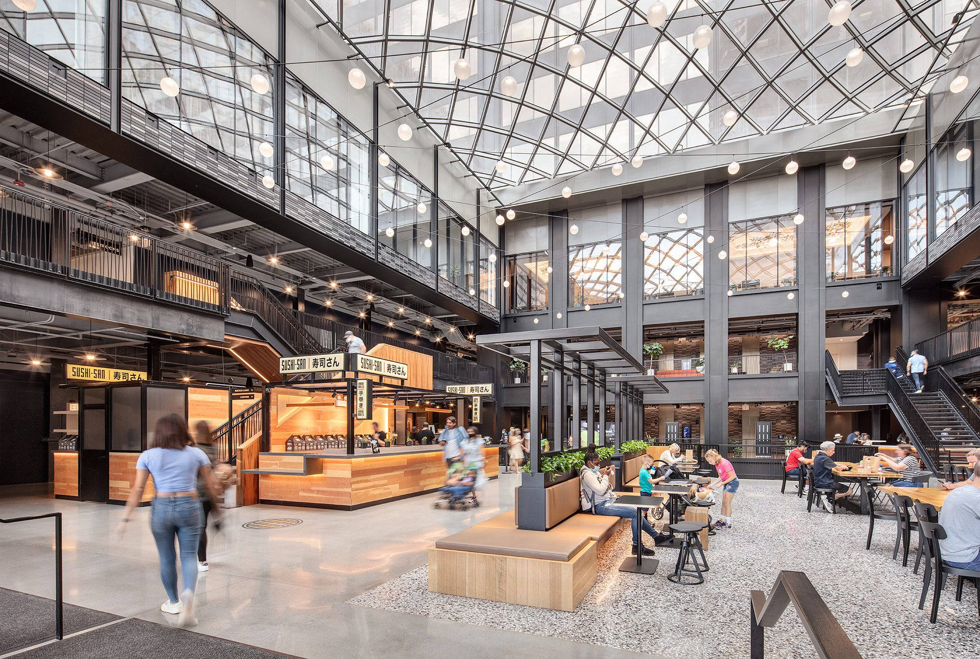 Willis Tower, modern multi-level food hall, glass ceiling, Full HD Desktop Wallpaper