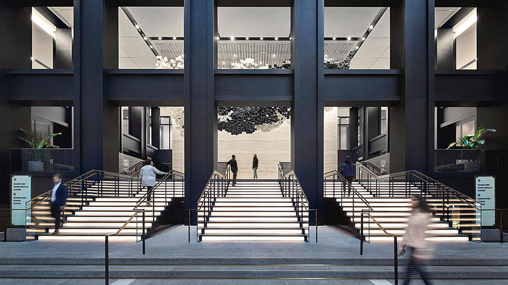 Willis Tower, elegant entrance, illuminated staircases, SD Desktop Wallpaper