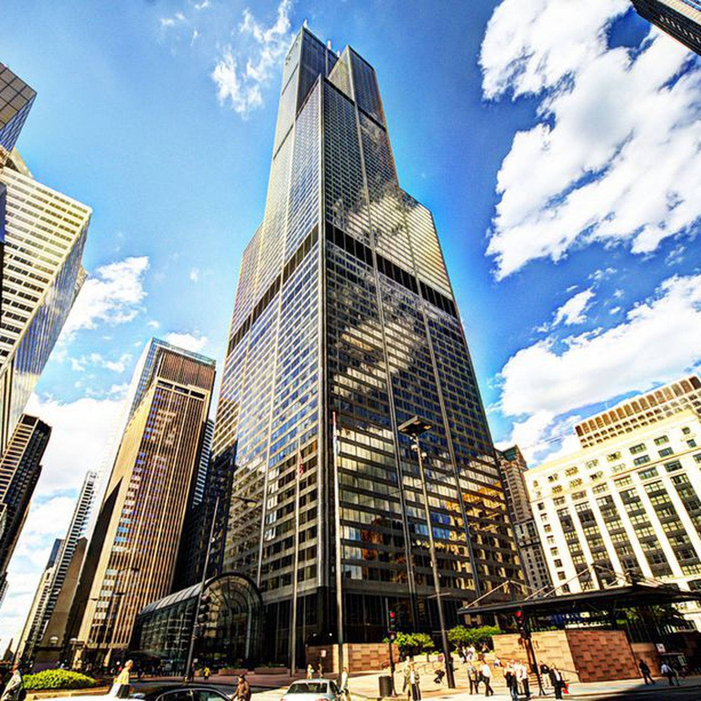 Willis Tower, glass skyscraper, bright blue sky, HD Desktop Wallpaper