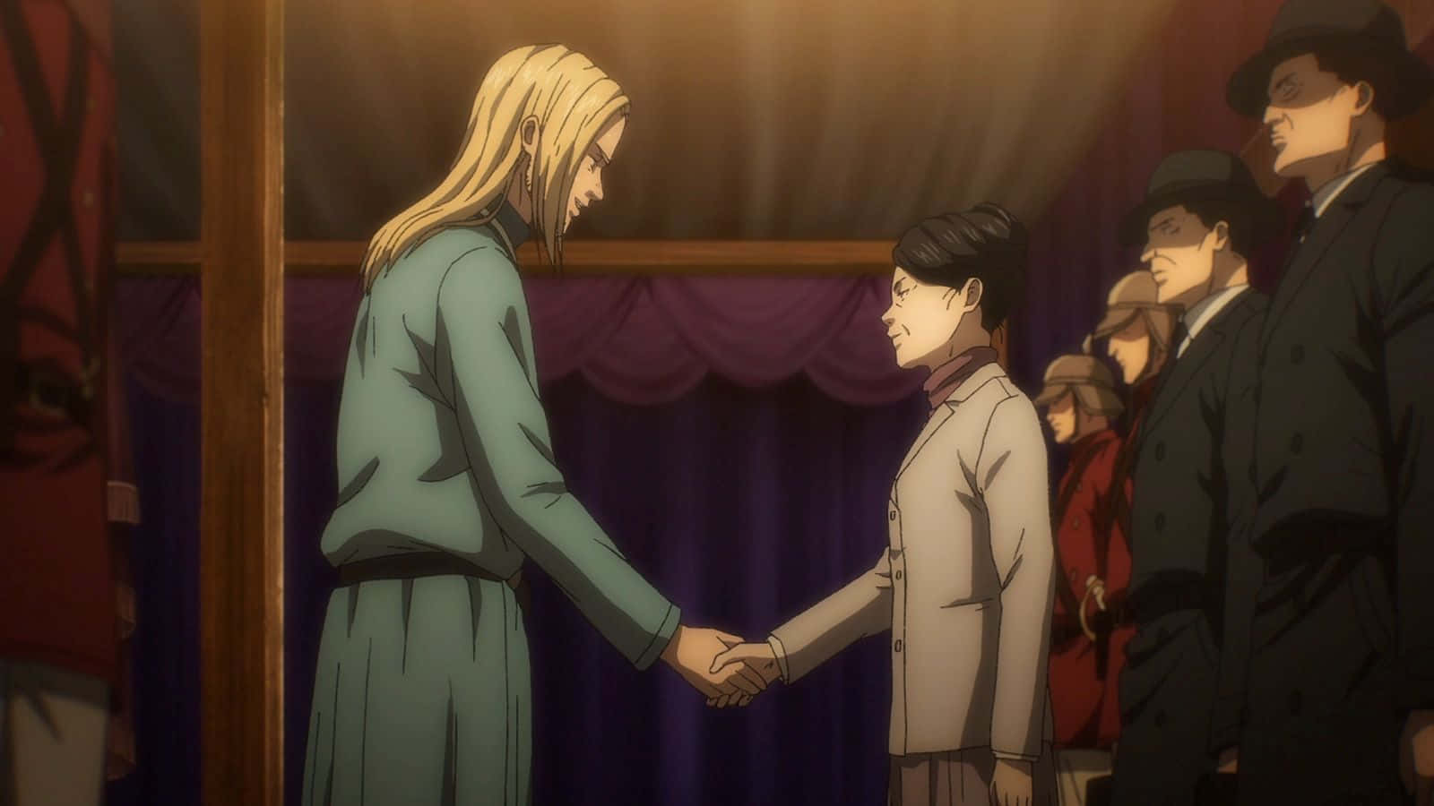 Willy Tybur, handshake meeting, purple curtains, HD Desktop Wallpaper