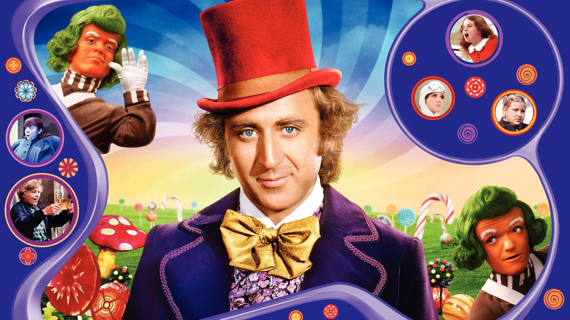 Willy Wonka, purple suit, red top hat, Full HD Desktop Wallpaper