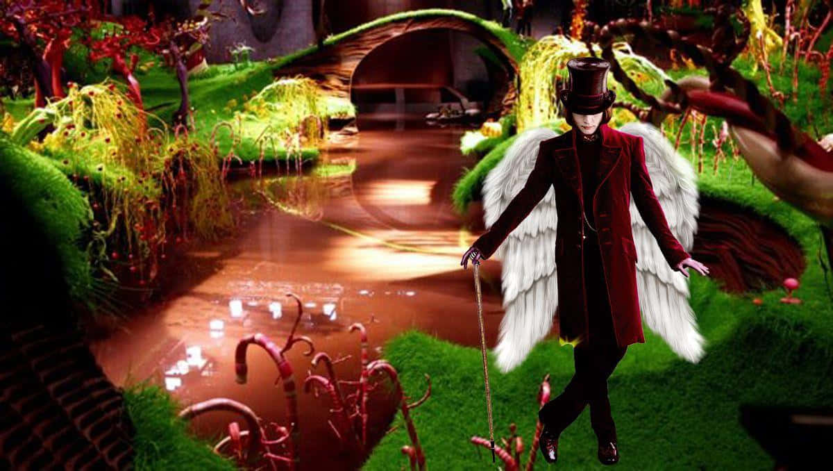Willy Wonka, chocolate river, candy-themed forest, SD Desktop Wallpaper