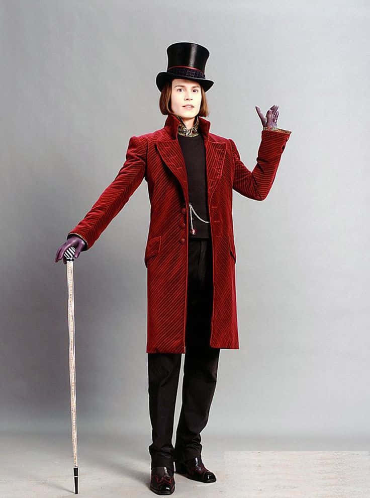 Willy Wonka, red velvet coat, top hat, SD Phone Wallpaper