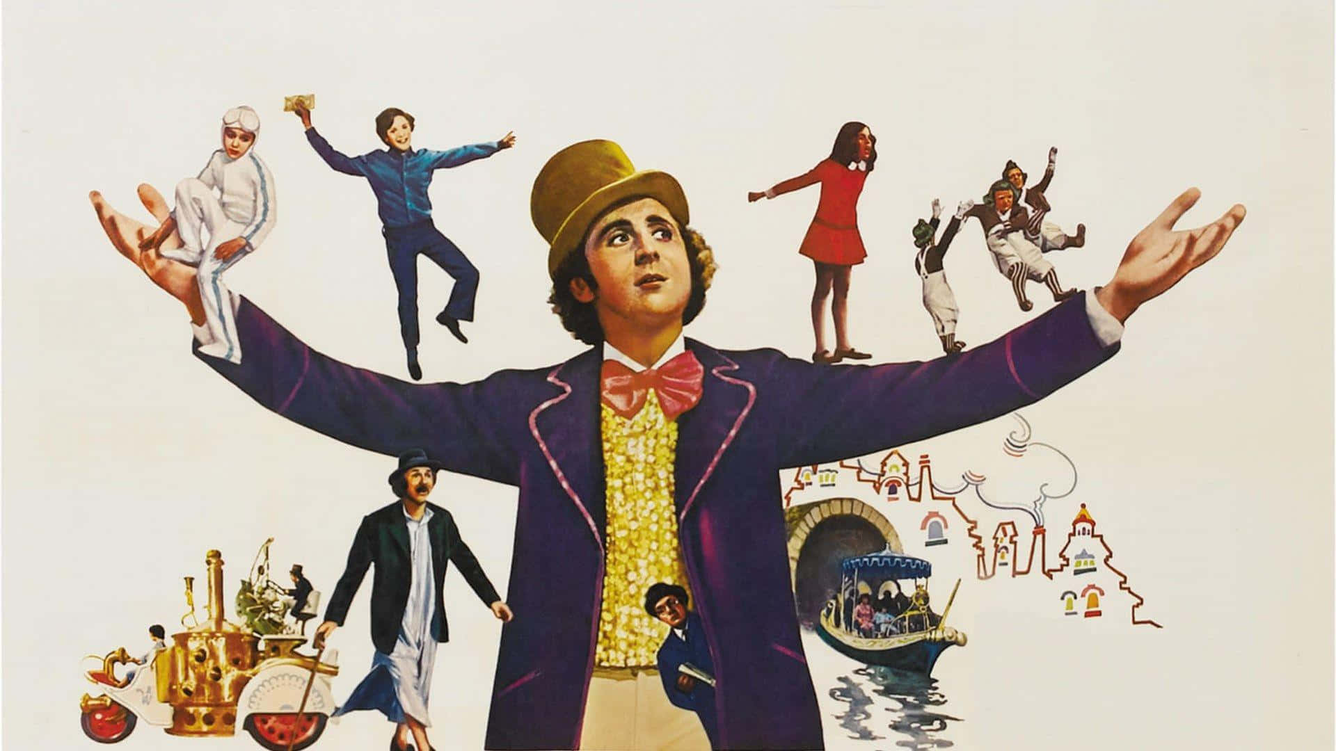 Willy Wonka, classic movie artwork, top hat, Full HD Desktop Wallpaper