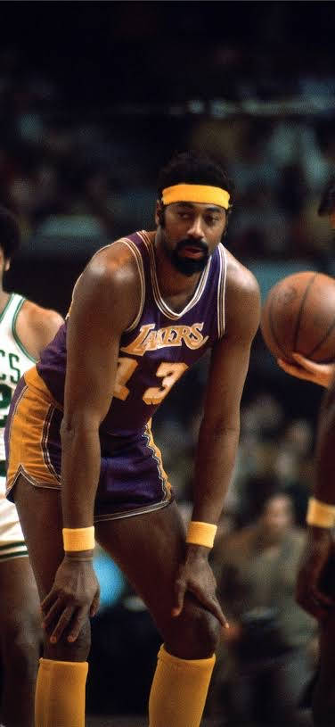 Wilt Chamberlain, purple and gold Lakers jersey, arena lights, SD Phone Wallpaper