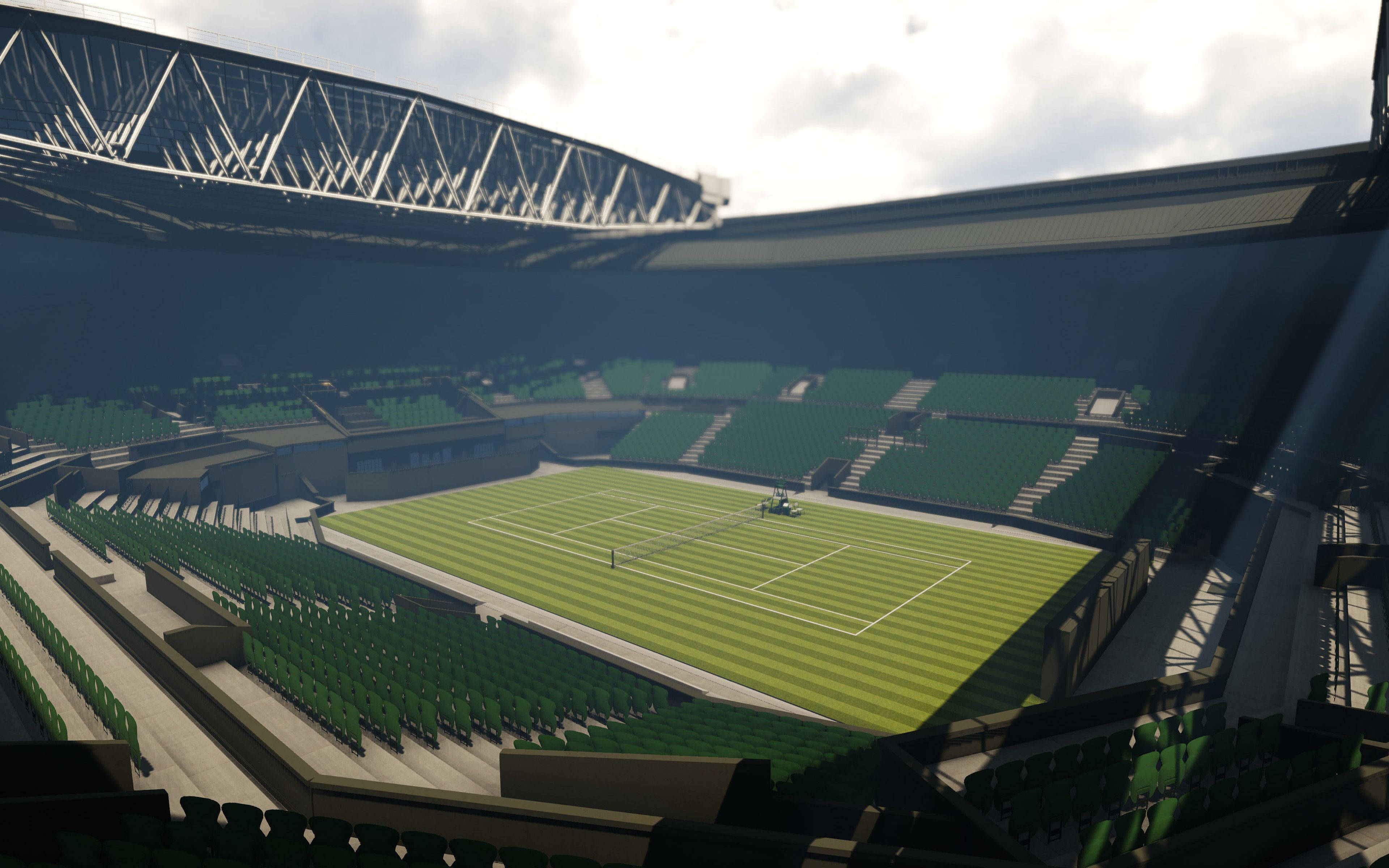 Wimbledon, green seats, vibrant green court, 4K Desktop Wallpaper