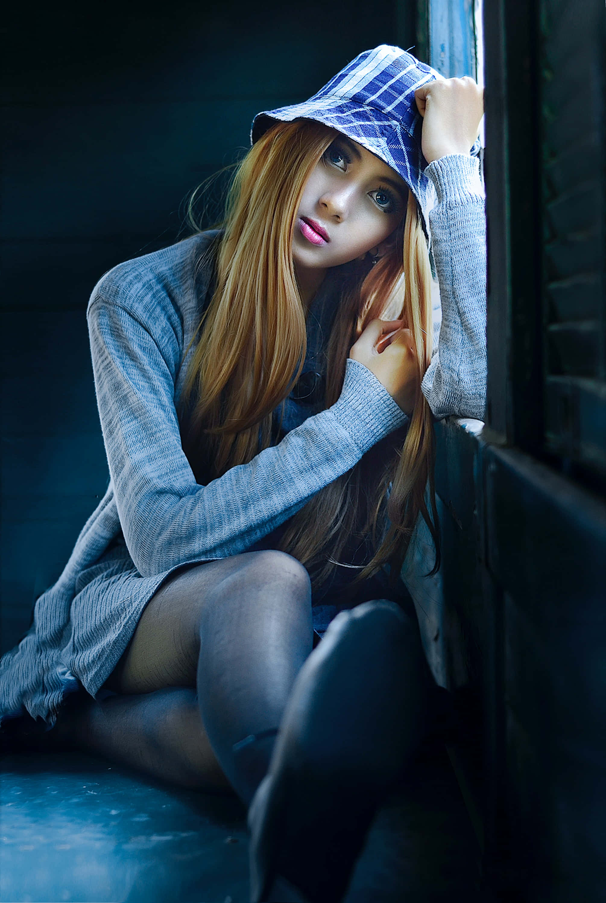 girl, window, long blonde hair, 2K Phone Wallpaper