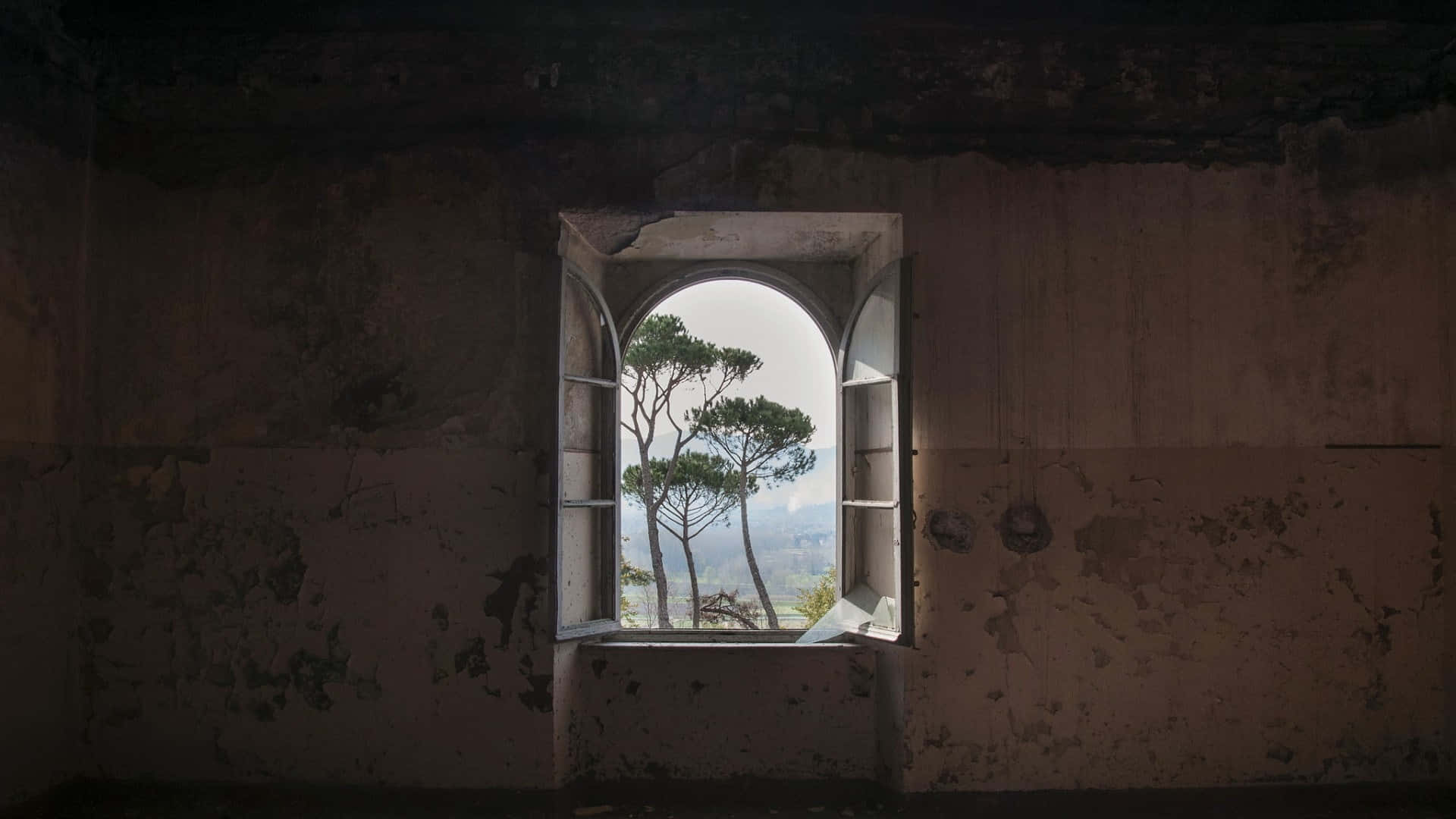 arched window, stone house, weathered, Full HD Desktop Wallpaper