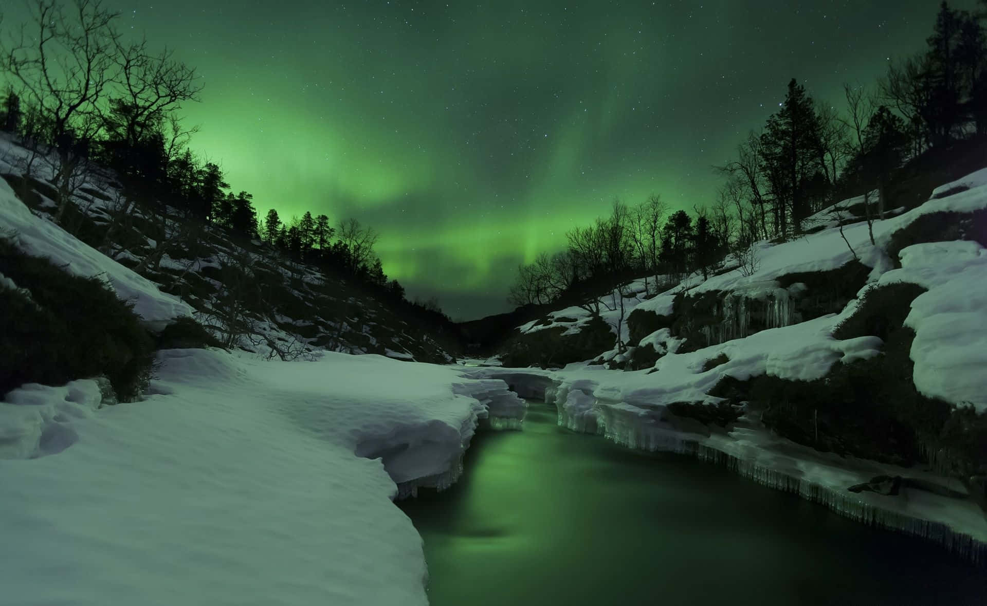 Windows 1, aurora borealis, frozen river, Full HD Desktop Wallpaper