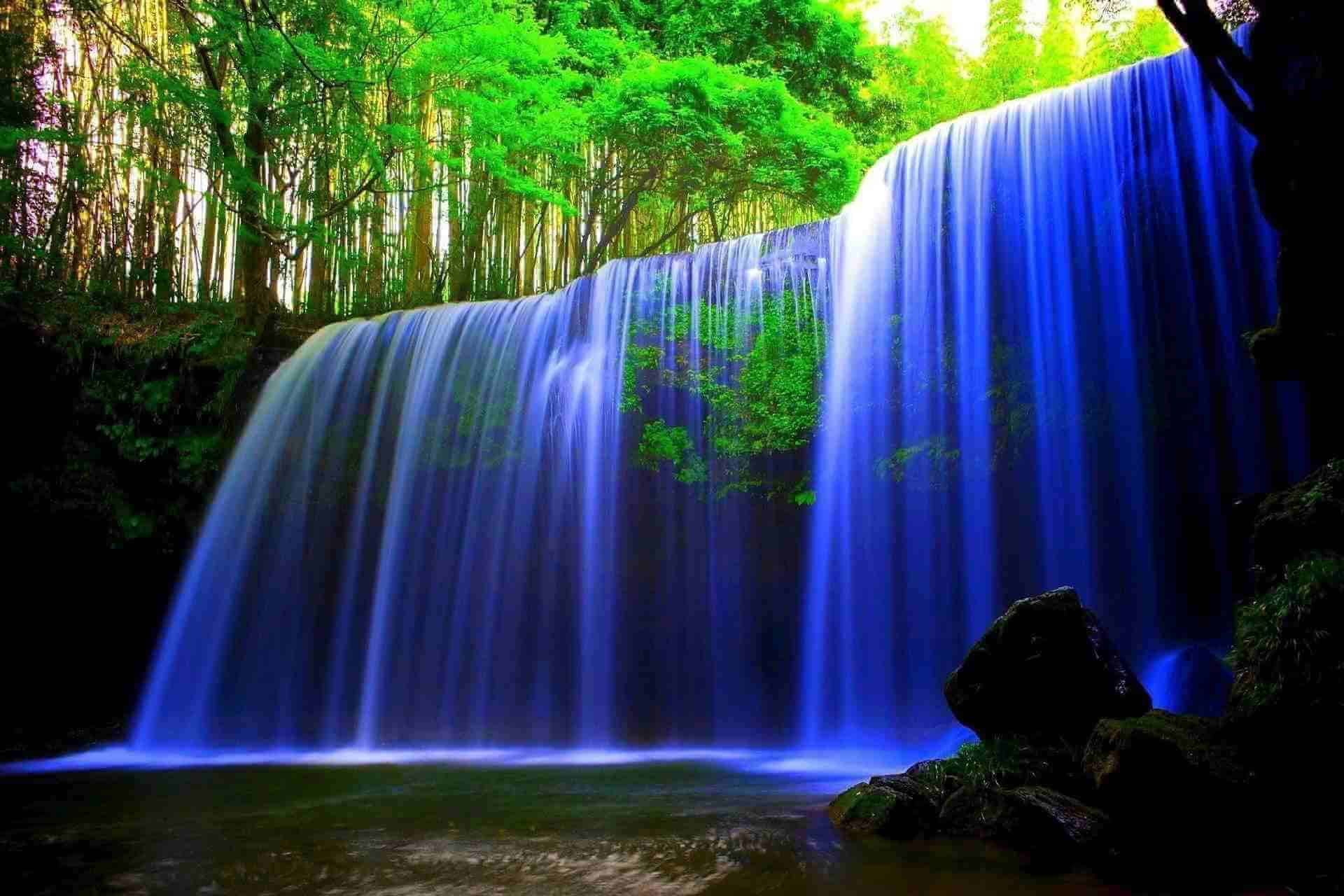 waterfall, forest, blue water, Full HD Desktop Wallpaper