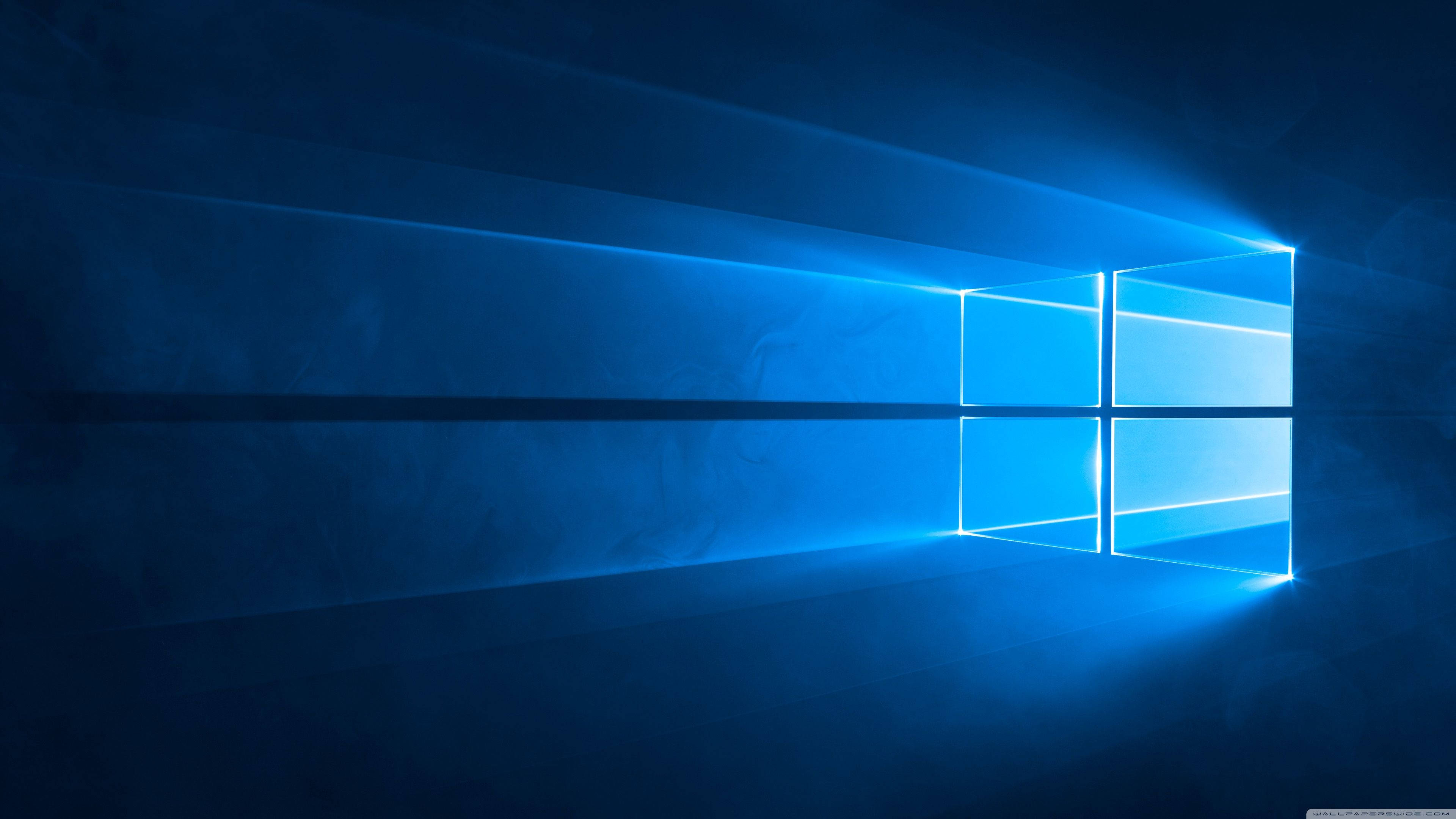 Windows 10, glowing blue window logo, dark abstract space, 4K Desktop Wallpaper