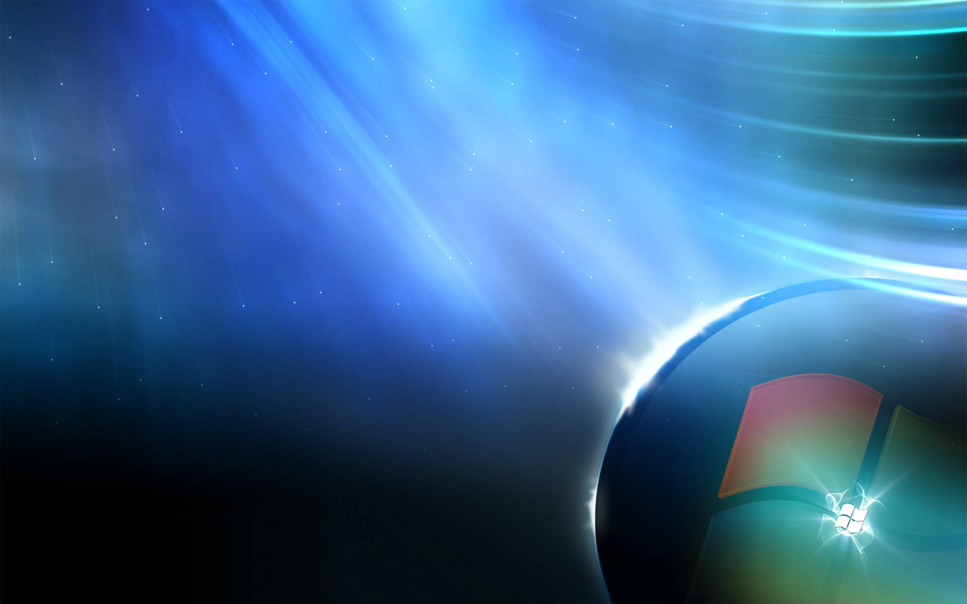 Windows logo, cosmic blue nebula, radiant light beams, Full HD Desktop Wallpaper
