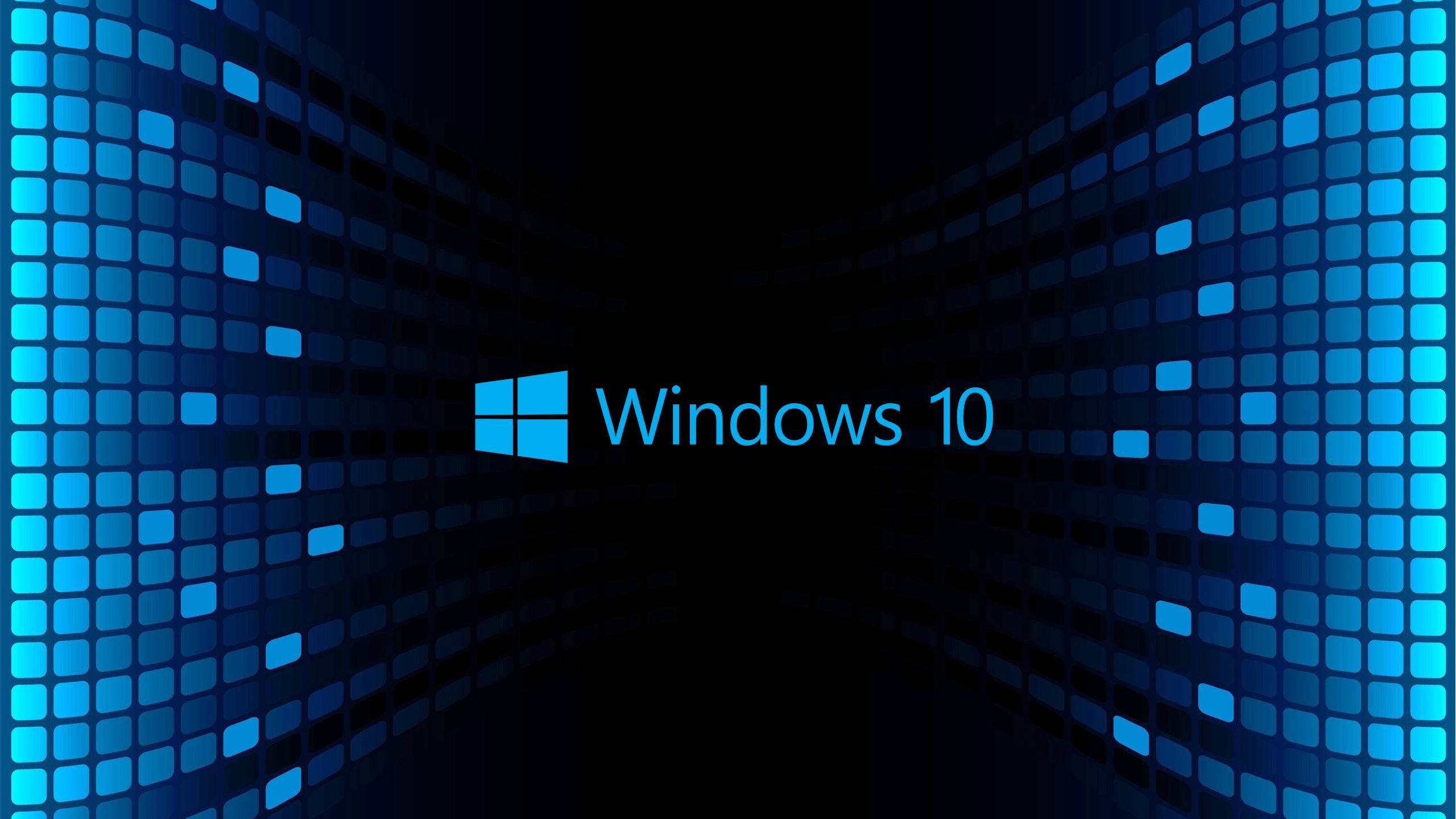 Windows 10, dark blue, glowing blue squares, 2K Desktop Wallpaper