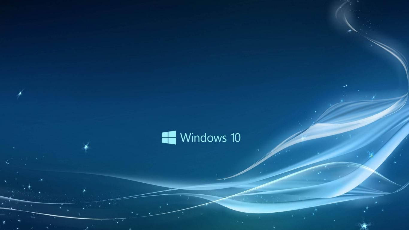 Windows 10, deep blue background, glowing white waveforms, HD Desktop Wallpaper