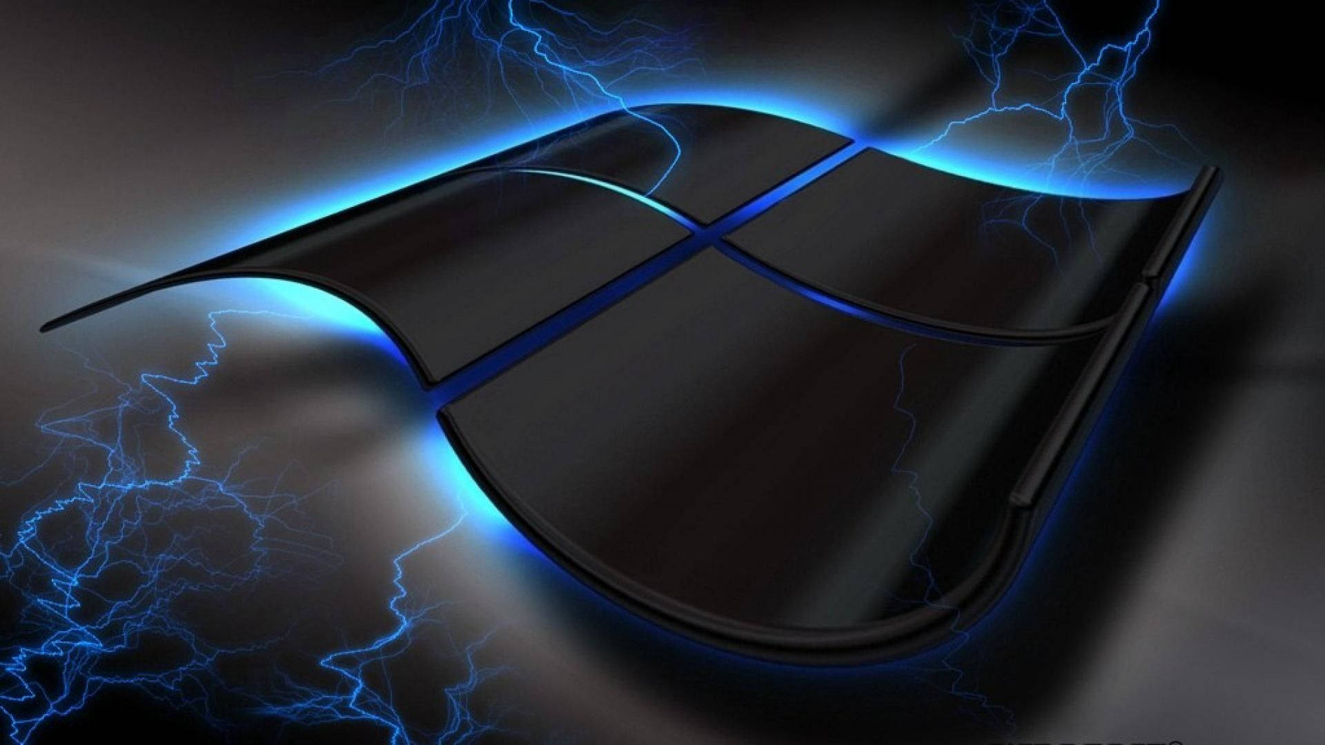 Windows 10 HD, floating black logo, electric blue lightning, Full HD Desktop Wallpaper
